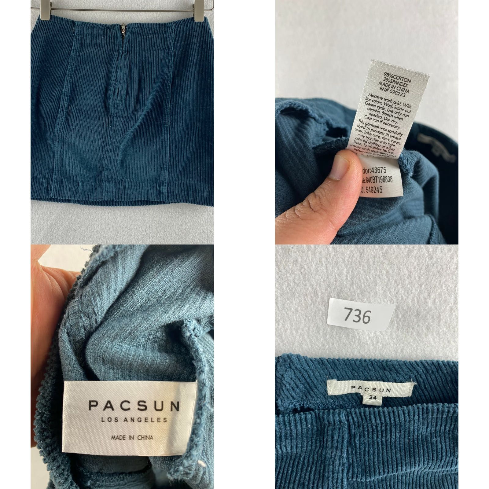 Pacsun PacSun Skirt Womens 24 Green Mini Corduroy Back Zip Stretch Casual Size 42" / US 20 - 8 Thumbnail