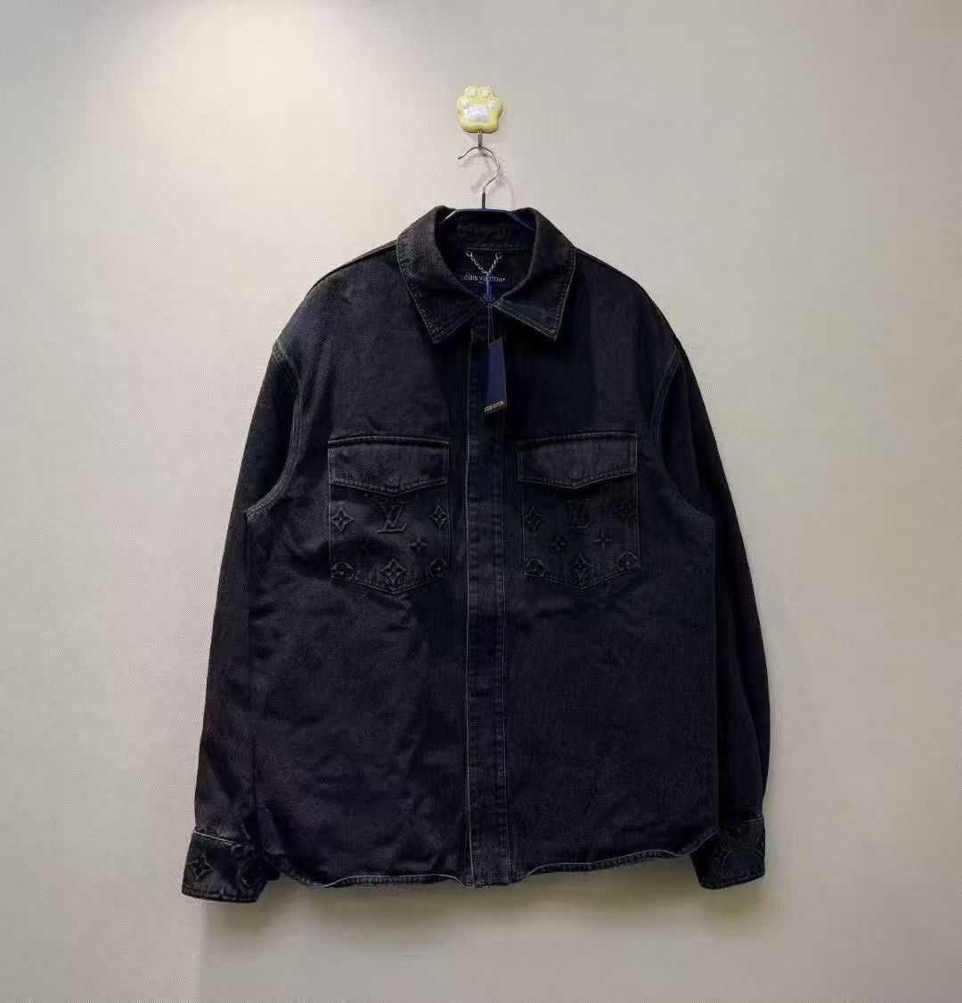 Louis Vuitton Louis Vuitton LV Black Embossed Logo Denim Jacket Size US XL / EU 56 / 4 - 1 Thumbnail