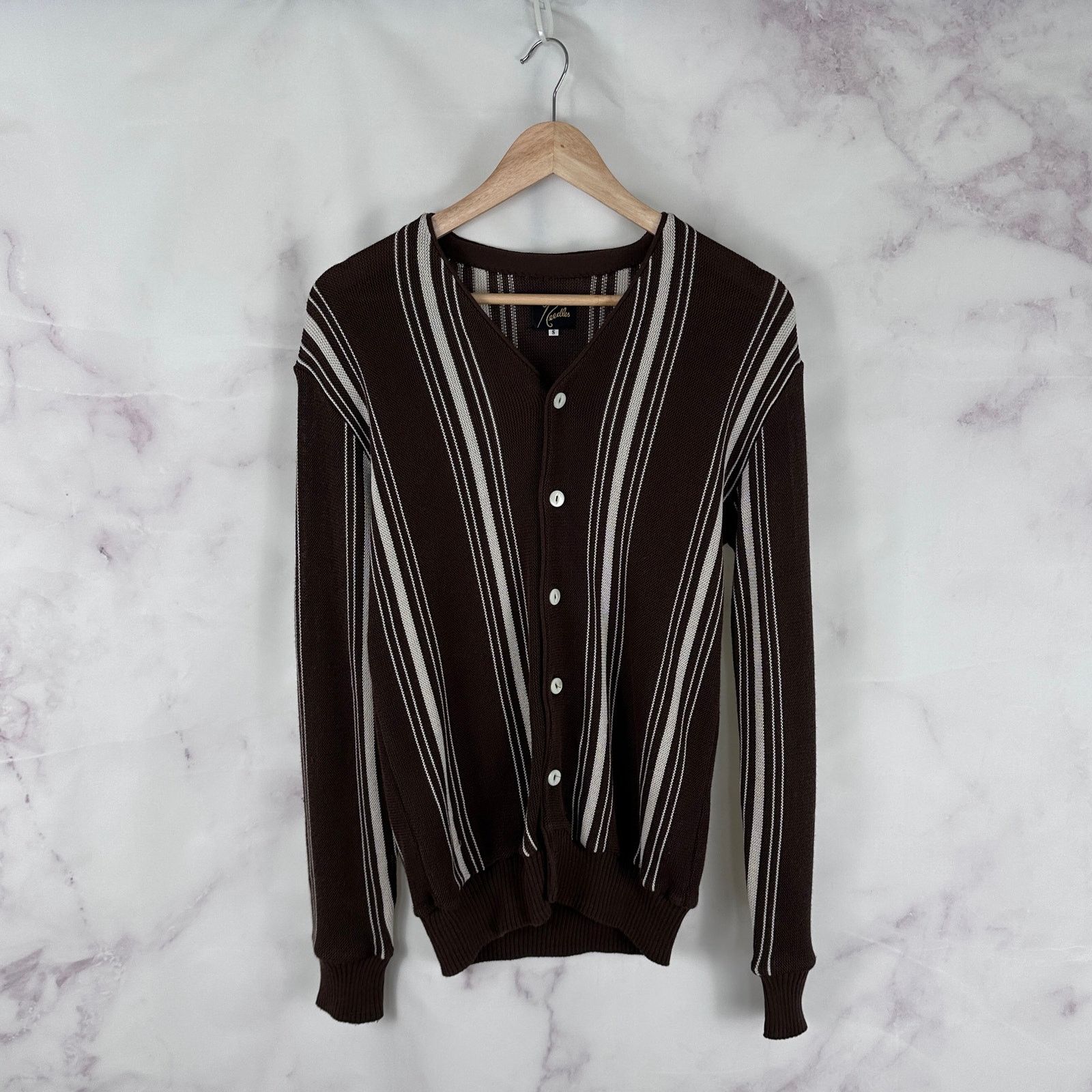 Needles Brown/White Striped Cardigan Sweater Size US S / EU 44-46 / 1 - 1 Thumbnail