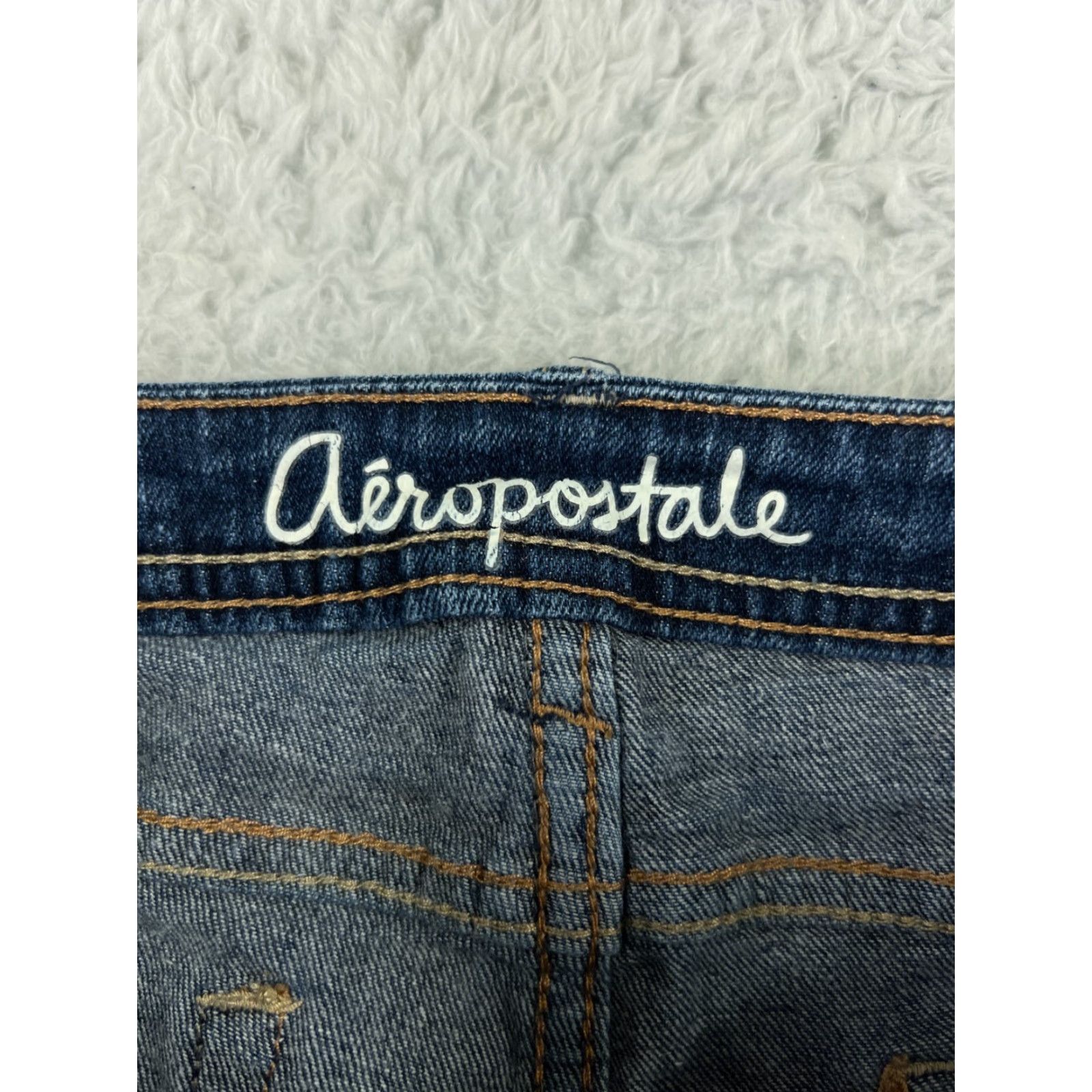 Vintage Aéropostale Jeans Womens 9 Long Blue Denim Hailey Flare Low Rise 30x32 Slim Stretch Distressed 5-Pocket Design Size 30" / US 8 / IT 44 - 3 Thumbnail