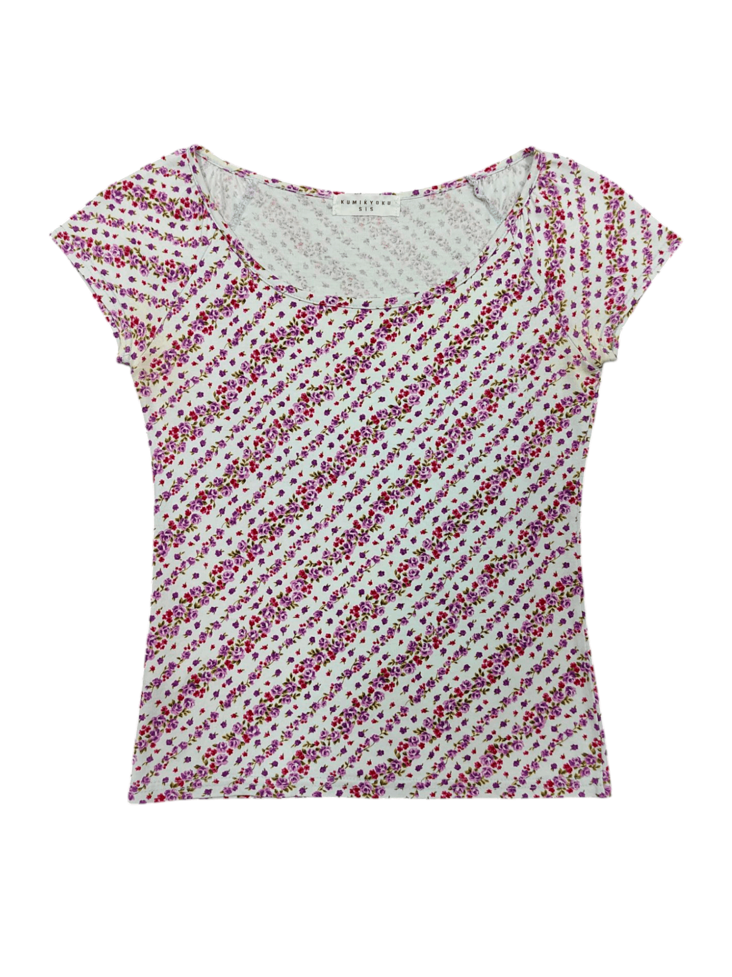 Issey Miyake 00s Kumikyoku 🇯🇵by Issey Co Flowers Striped Graphic Tshirt Size S / US 4 / IT 40 - 1 Thumbnail