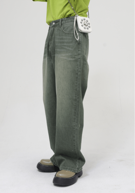 Japanese Brand × Jean Men's Loose Washed Mid-Length Green Jeans Size US 32 / EU 48 - 2 Thumbnail