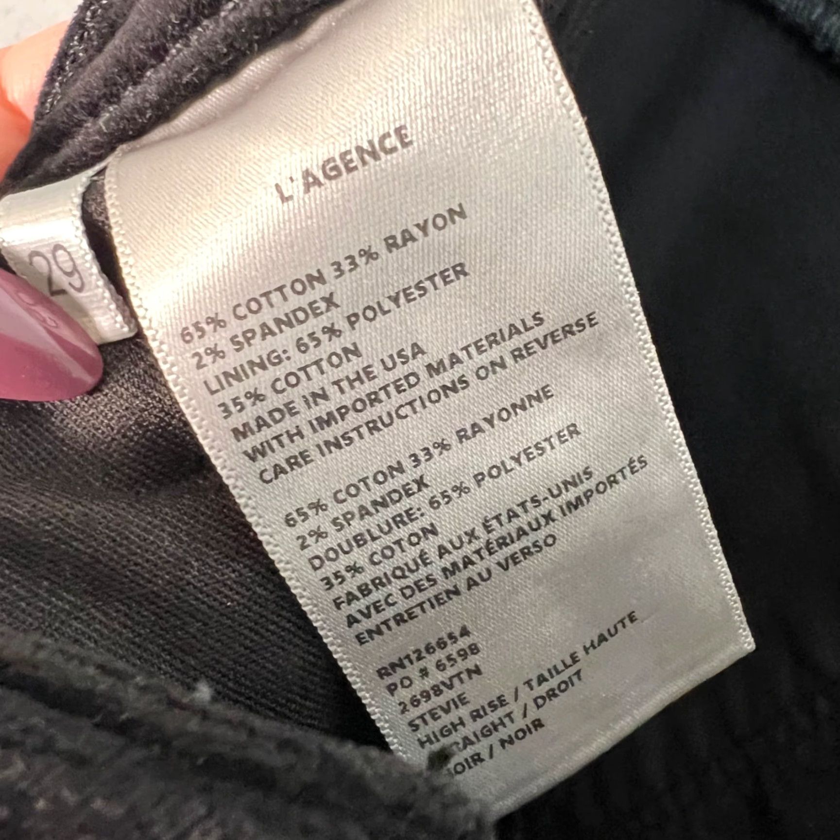 L'AGENCE L'Agence Womens High- Rise Velour Flare Pants Black Cotton Blend Size 29 Size 29" - 5 Thumbnail
