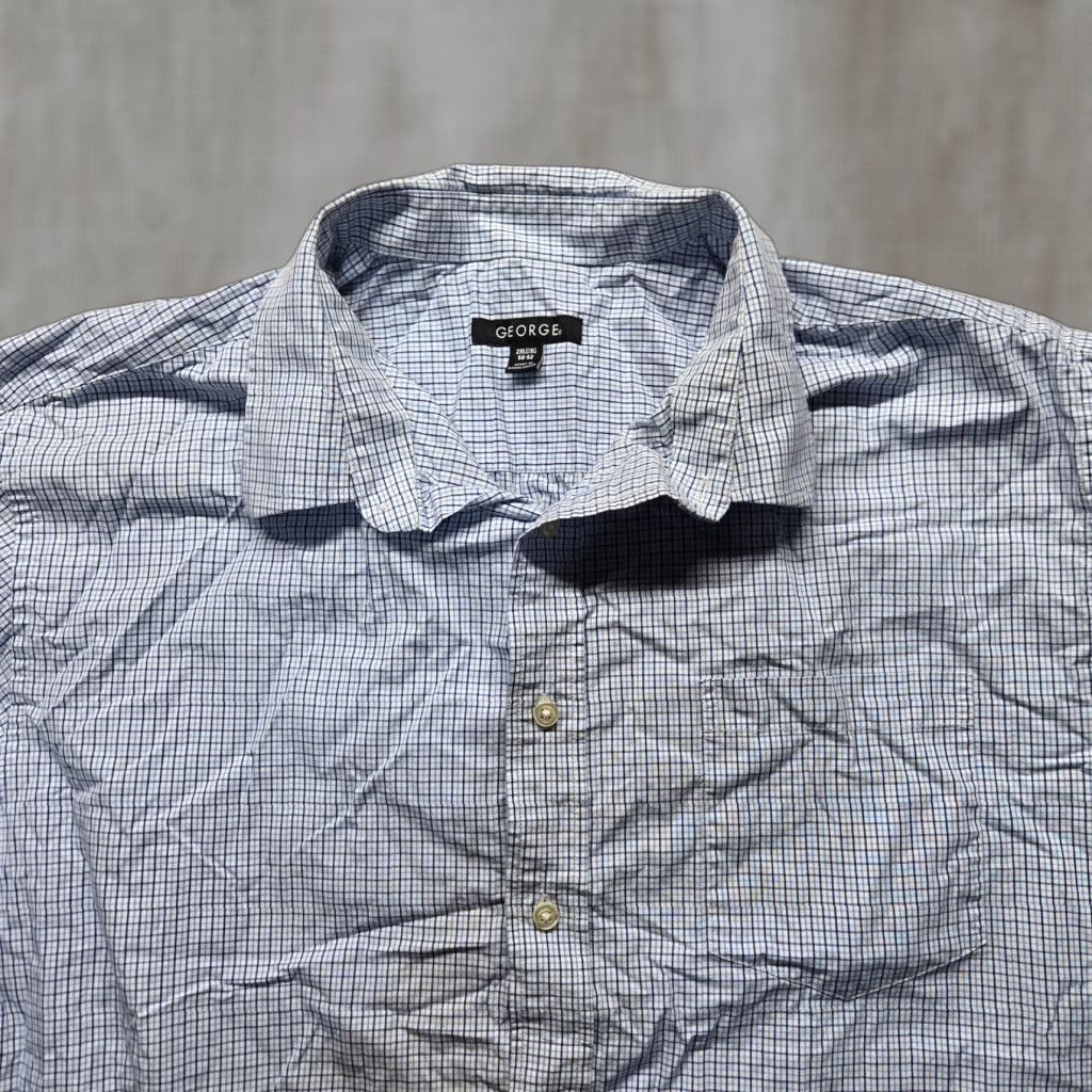 George George Plaid Button-Up Shirt Long Sleeve Adult 2XL Blue Casual Men Size US XXL / EU 58 / 5 - 1 Thumbnail