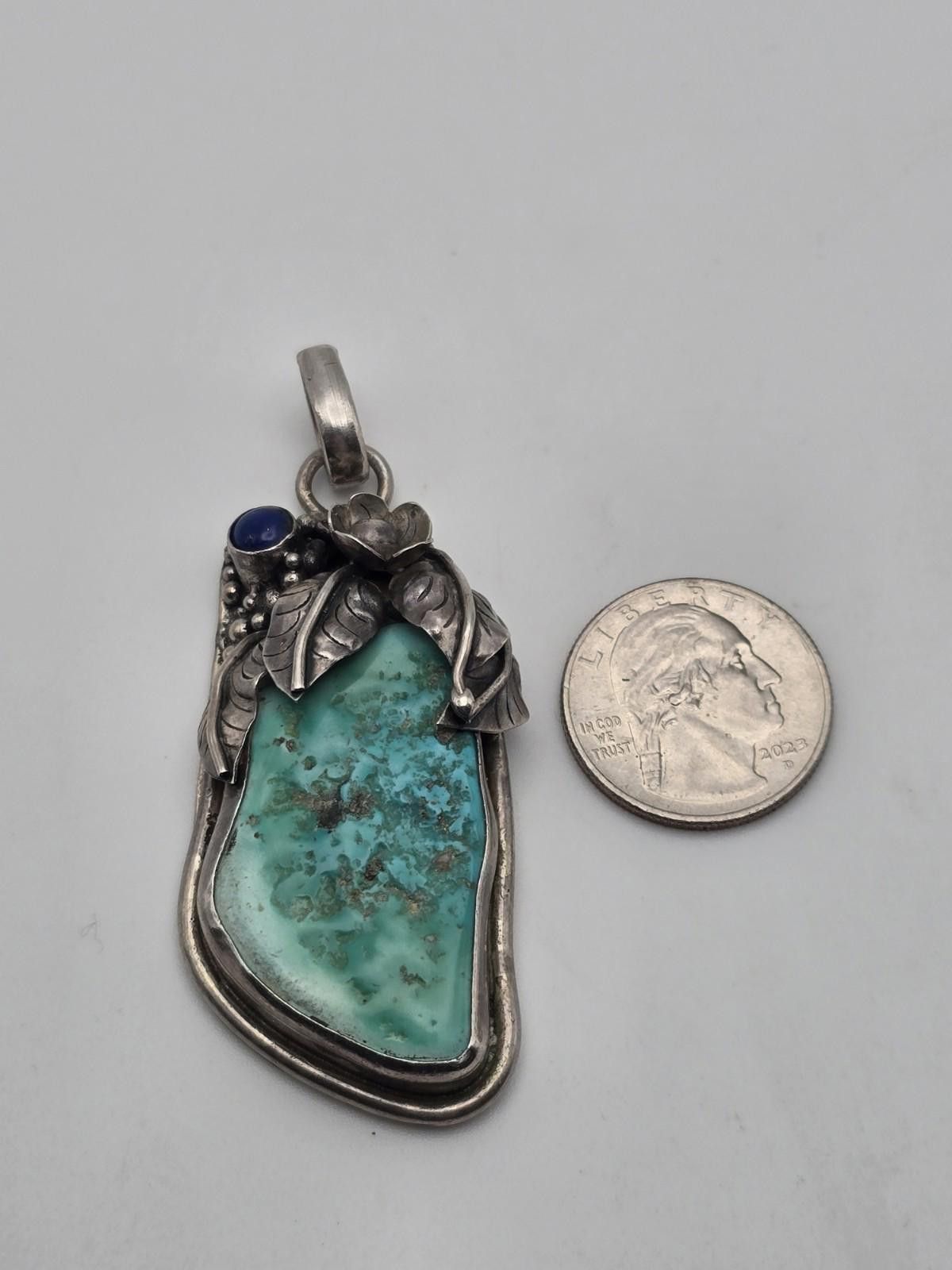 Studio D'Artisan Vintage Sterling Pendant Turquoise Lapis Lazuli Floral Size ONE SIZE - 2 Thumbnail
