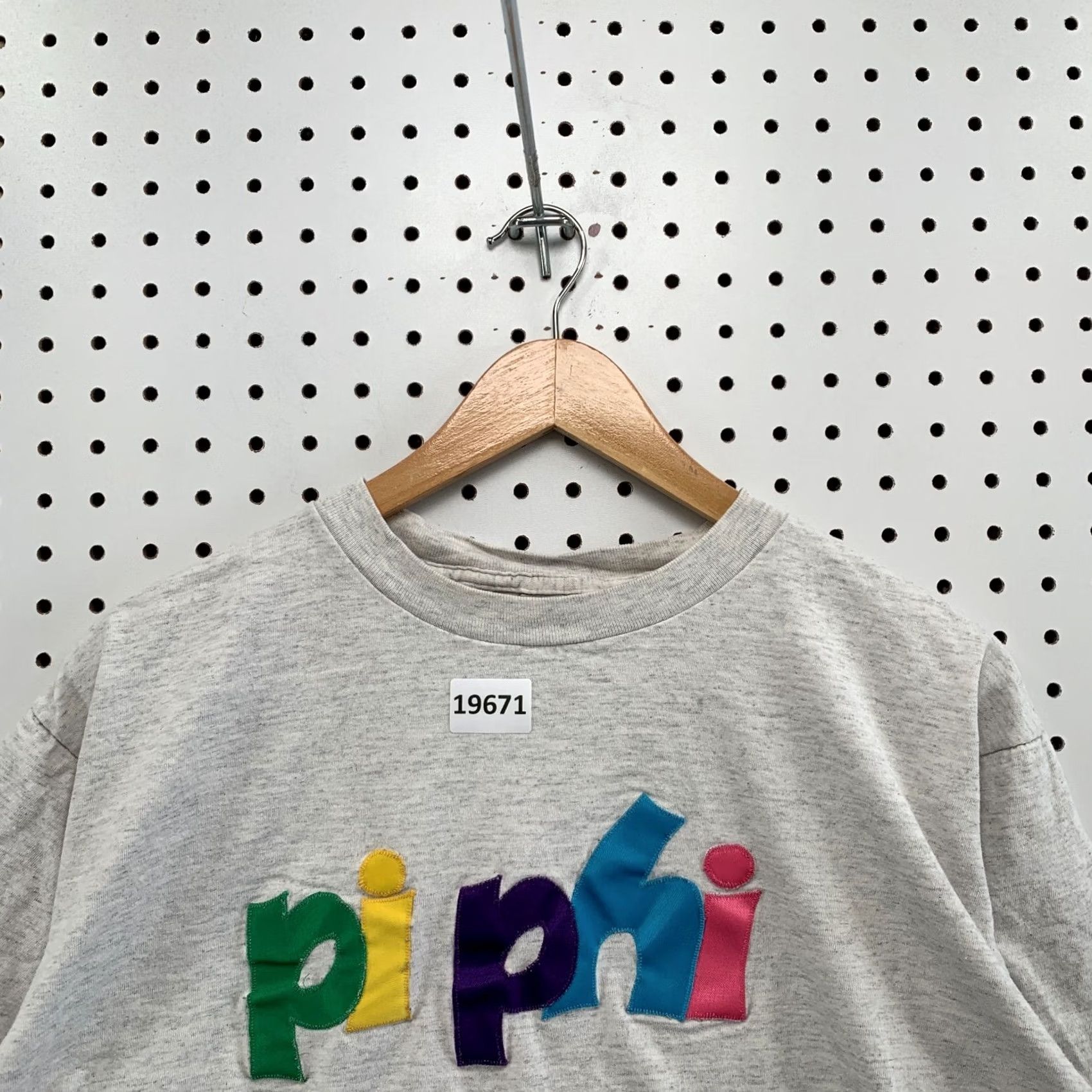 Vintage VINTAGE pi phi Cropped Shirt Womens L Short Sleeve Crew Neck 90s University Gray Oneita T-Shirt Size L / US 10 / IT 46 - 2 Thumbnail