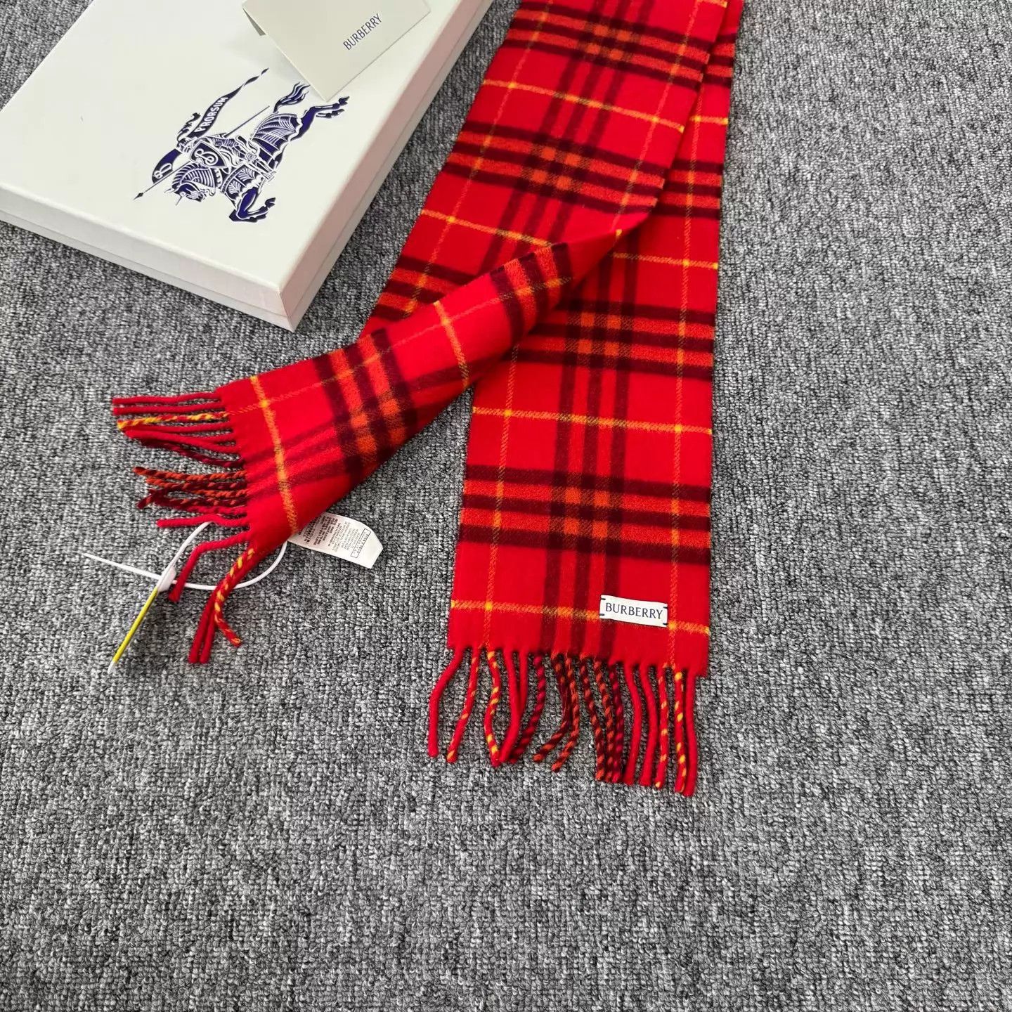 Burberry Burberry 26 Red Colorblock Check Cashmere Scarf 99New Size ONE SIZE - 3 Thumbnail