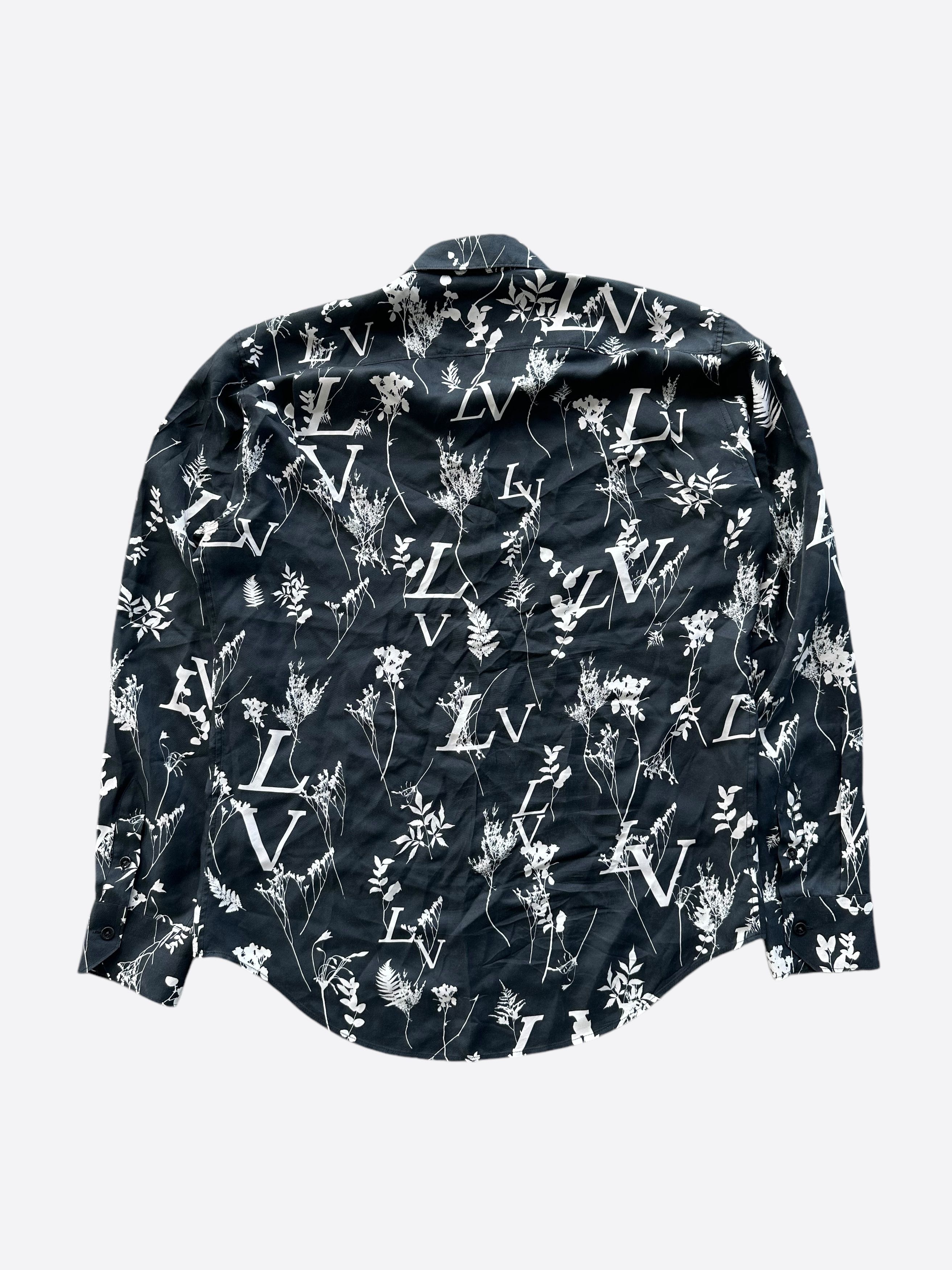 Louis Vuitton Louis Vuitton Navy & White Leaf Silk Button Up Shirt Size US M / EU 48-50 / 2 - 2 Thumbnail
