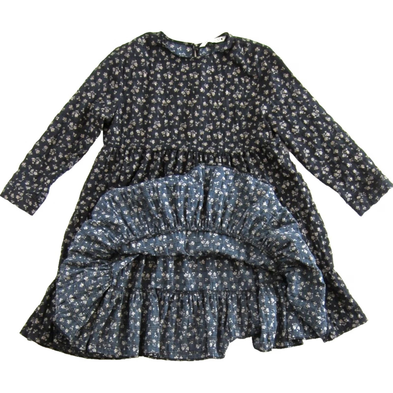 Zara ZARA Black Floral 3/4 Sleeve High Neck Tiered Smock Dress Small Size S / US 4 / IT 40 - 4 Thumbnail