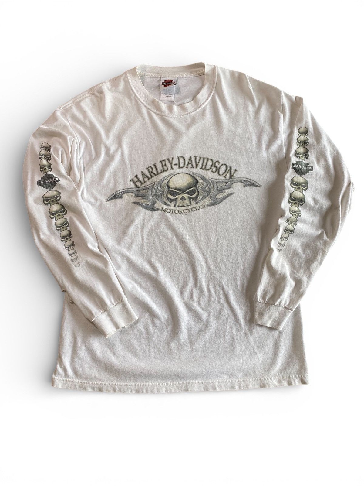 Harley Davidson Vintage Harley Davidson Distressed Skull Long Sleeve T-Shirt Size US L / EU 52-54 / 3 - 1 Thumbnail