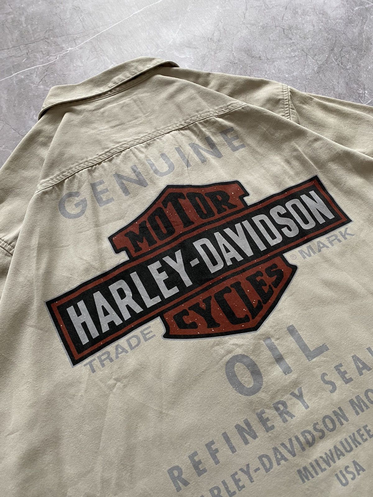 Harley Davidson × Vintage Harley Davidson Motorcycles Genuine Oil Shirt Button Up Usa Size US XL / EU 56 / 4 - 6 Thumbnail