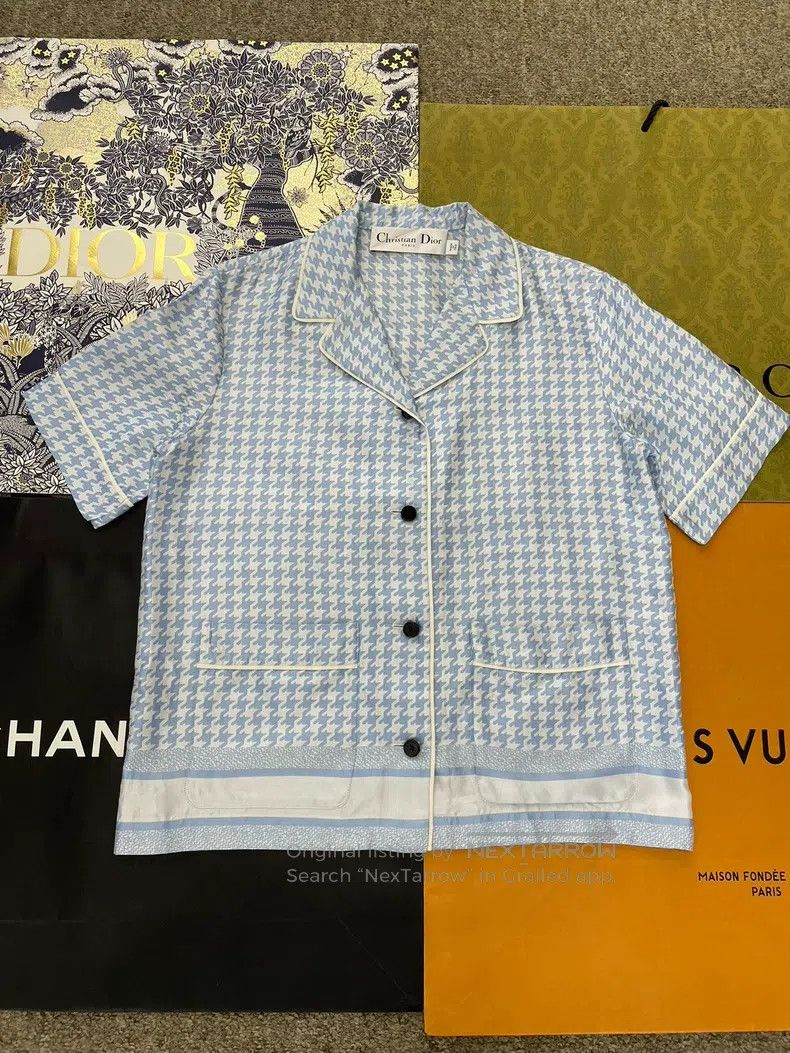 Dior Dior Blue checkered silk short sleeves Size XXS / US 00 / IT 34 - 1 Thumbnail