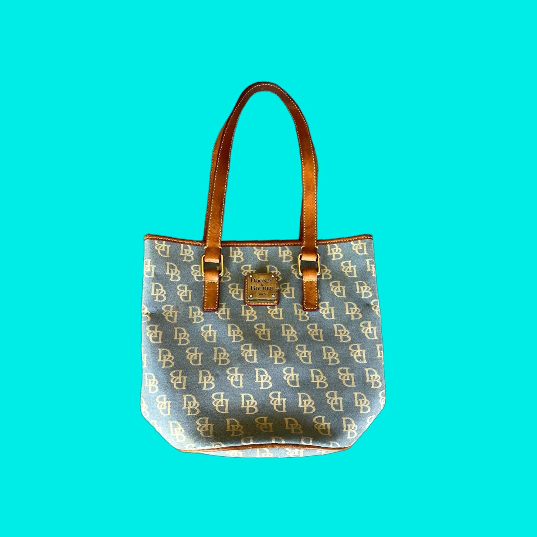 VINTAGE Dooney Bourke Signature Logo Tote Bag Medium Blue