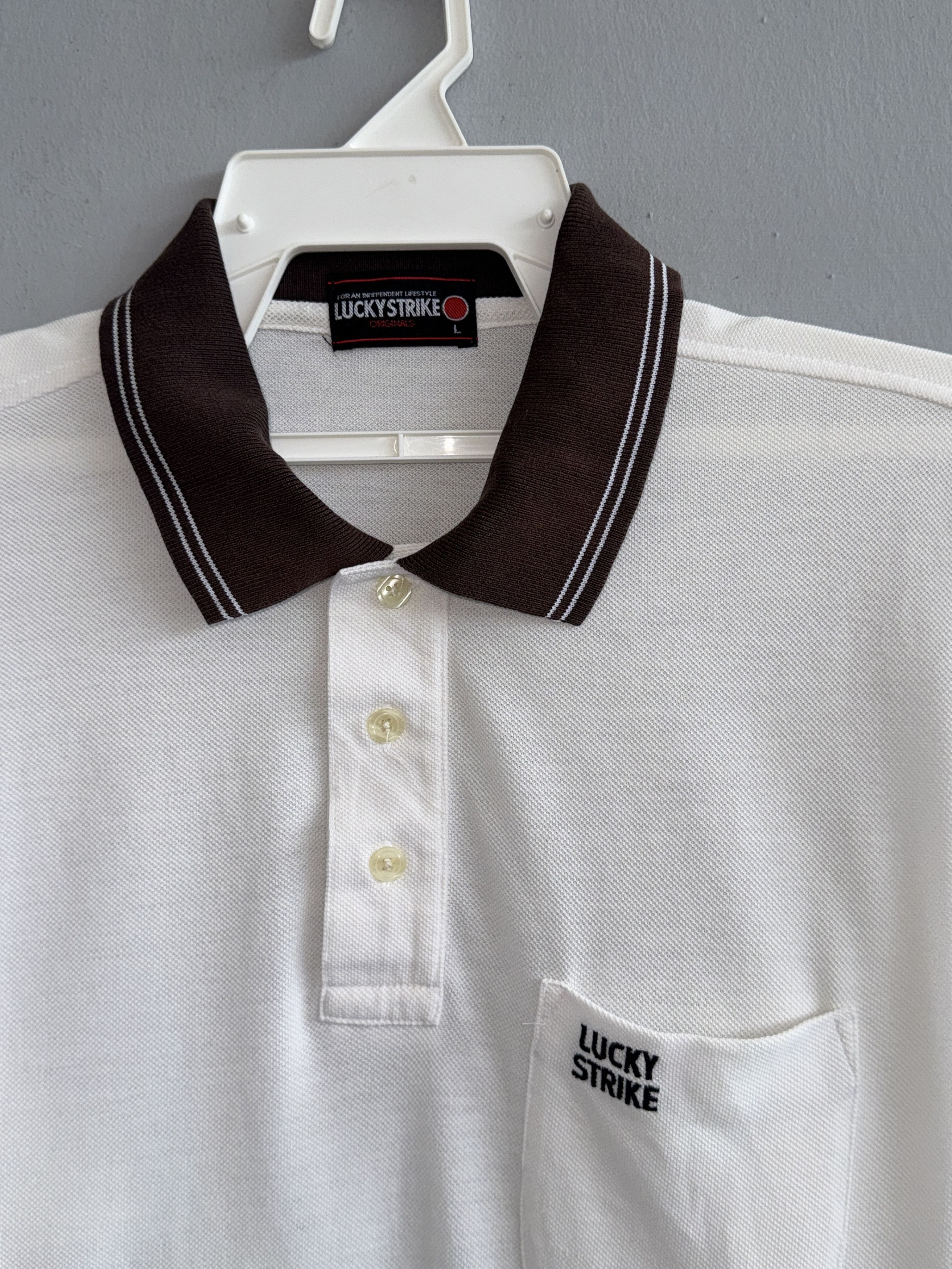 Vintage Lucky Strike Single Pocket Vintage Polo Shirt Size US L / EU 52-54 / 3 - 3 Thumbnail
