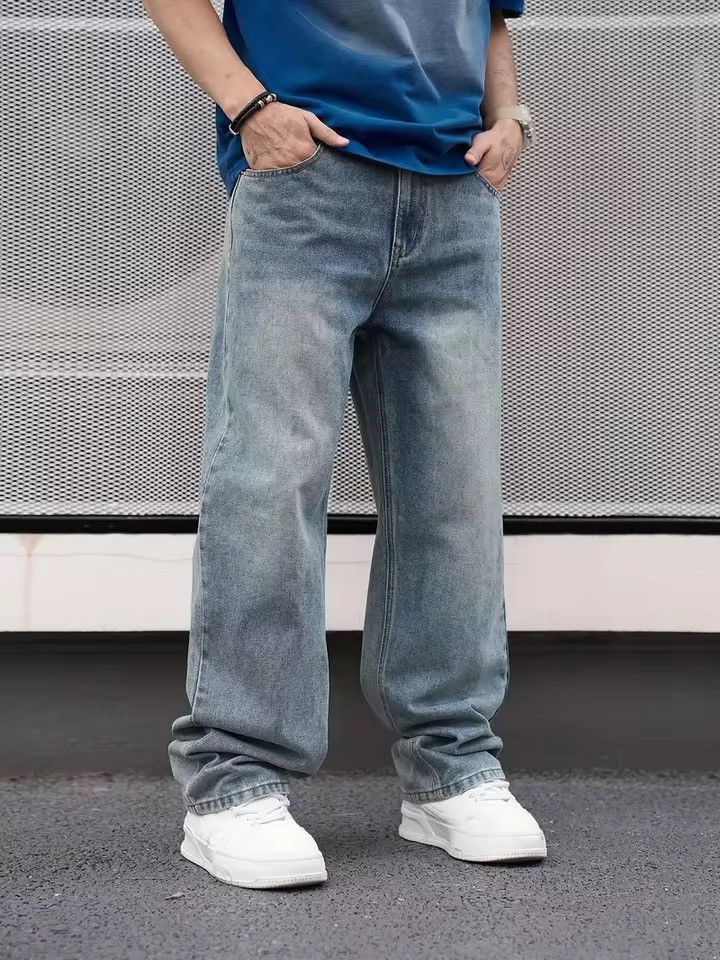 Other Streetwear Casual Light Blue Straight Baggy Jeans Retro Size US 37 - 5 Thumbnail