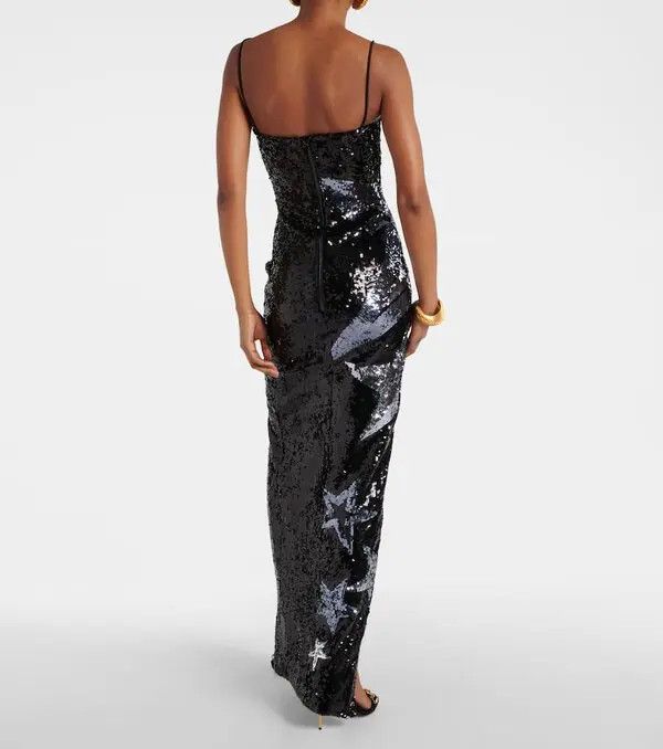 Balmain o1s1wg110825 Sequined Maxi Dress in Black Size L / US 10 / IT 46 - 6 Thumbnail