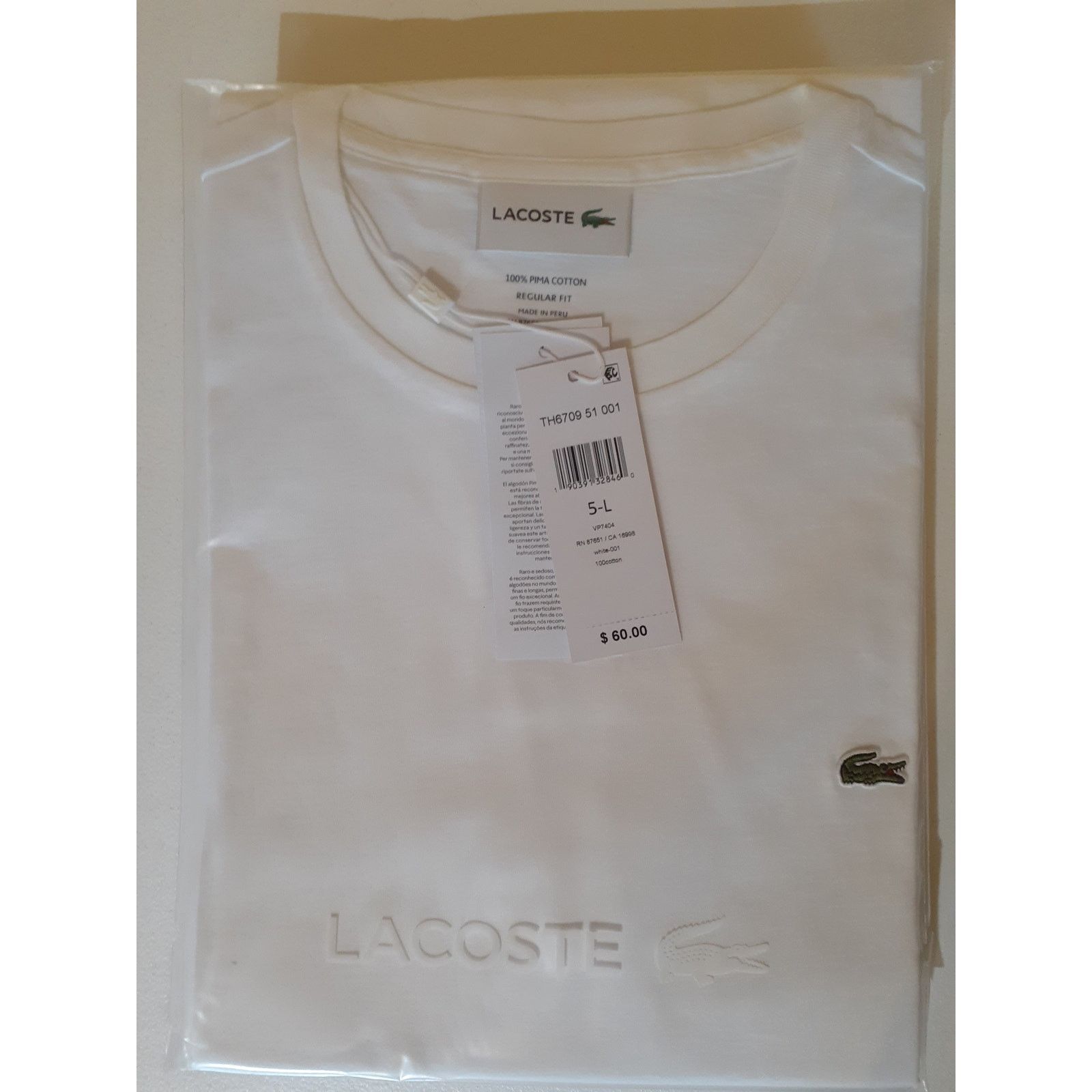 Lacoste Lacoste Men's Cotton Pima Jersey T-Shirt White Large Size US L / EU 52-54 / 3 - 2 Thumbnail
