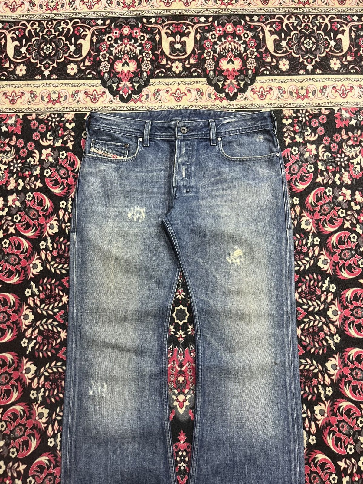 Diesel Vintage Diesel Blue Washed Distressed Buttonfly Flare Jeans Size US 33 - 3 Thumbnail
