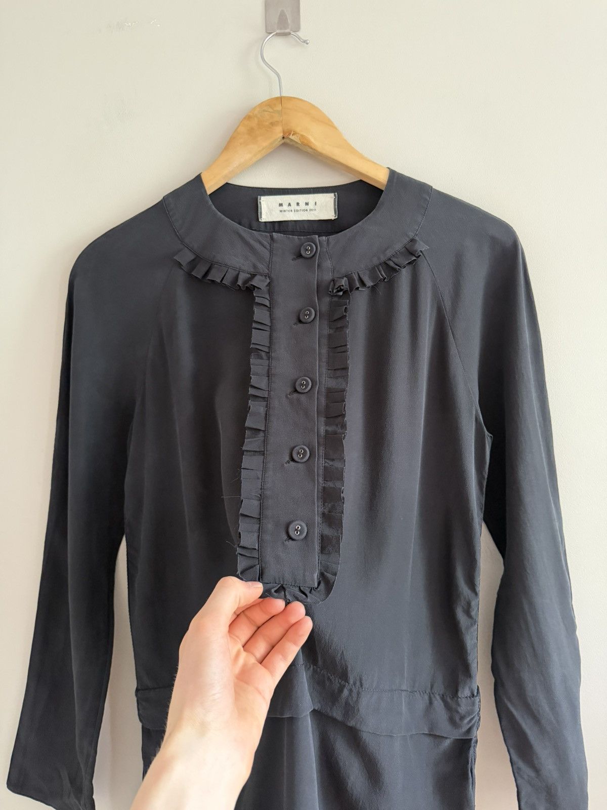 Marni Vintage Marni Black Silk Ruffle-Front Dress Size XS / US 0-2 / IT 36-38 - 4 Thumbnail