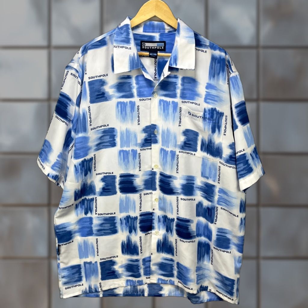 Southpole VINTAGE Southpole Shirt XL Short Sleeve Button-Up Baggy Hip Hop Mens Blue Size US XL / EU 56 / 4 - 1 Thumbnail