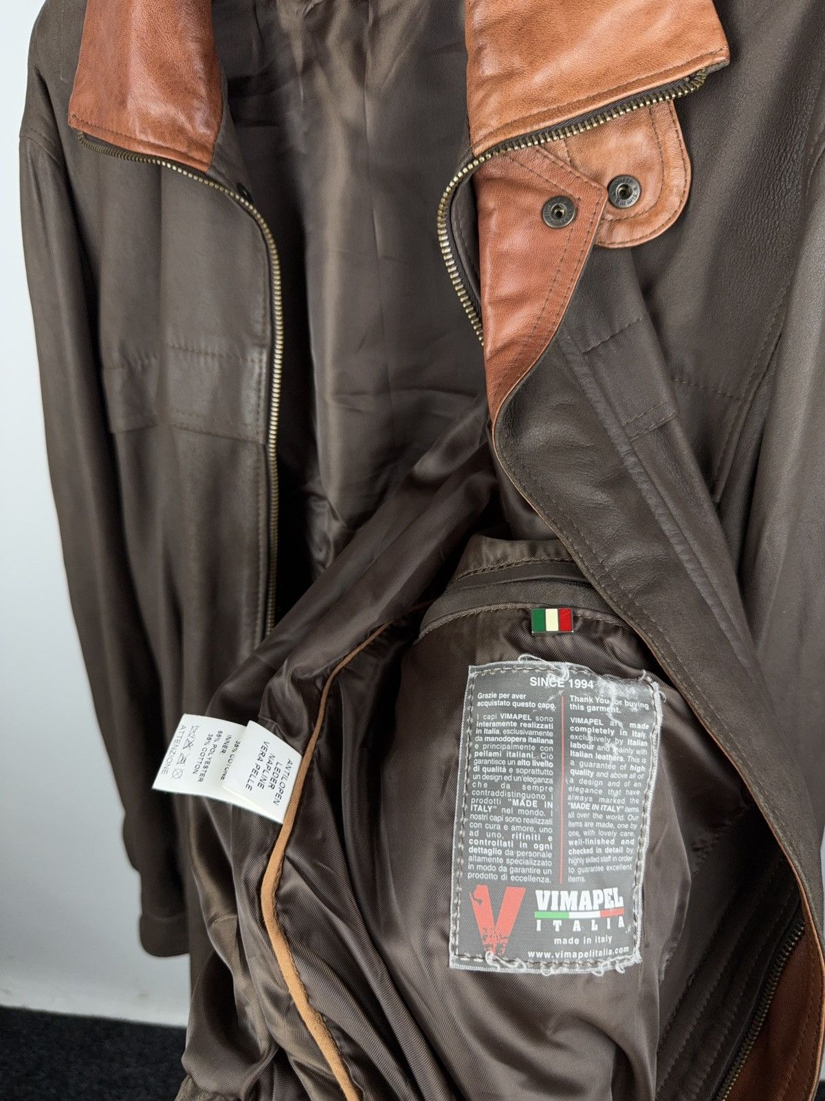 Other Vintage 90s VIMAPEL Leather Bomber Jacket Made in Italy 52 Size US L / EU 52-54 / 3 - 10 Thumbnail