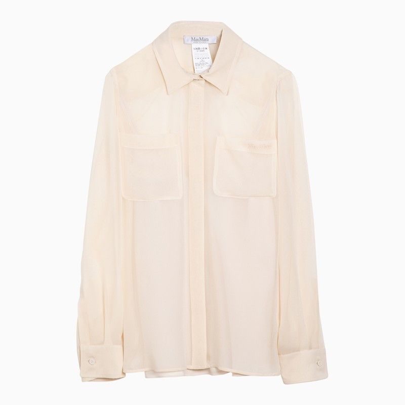 image of Max Mara Ivory White Shirt In Silk Georgette in Beige, Women's (Size Medium)
