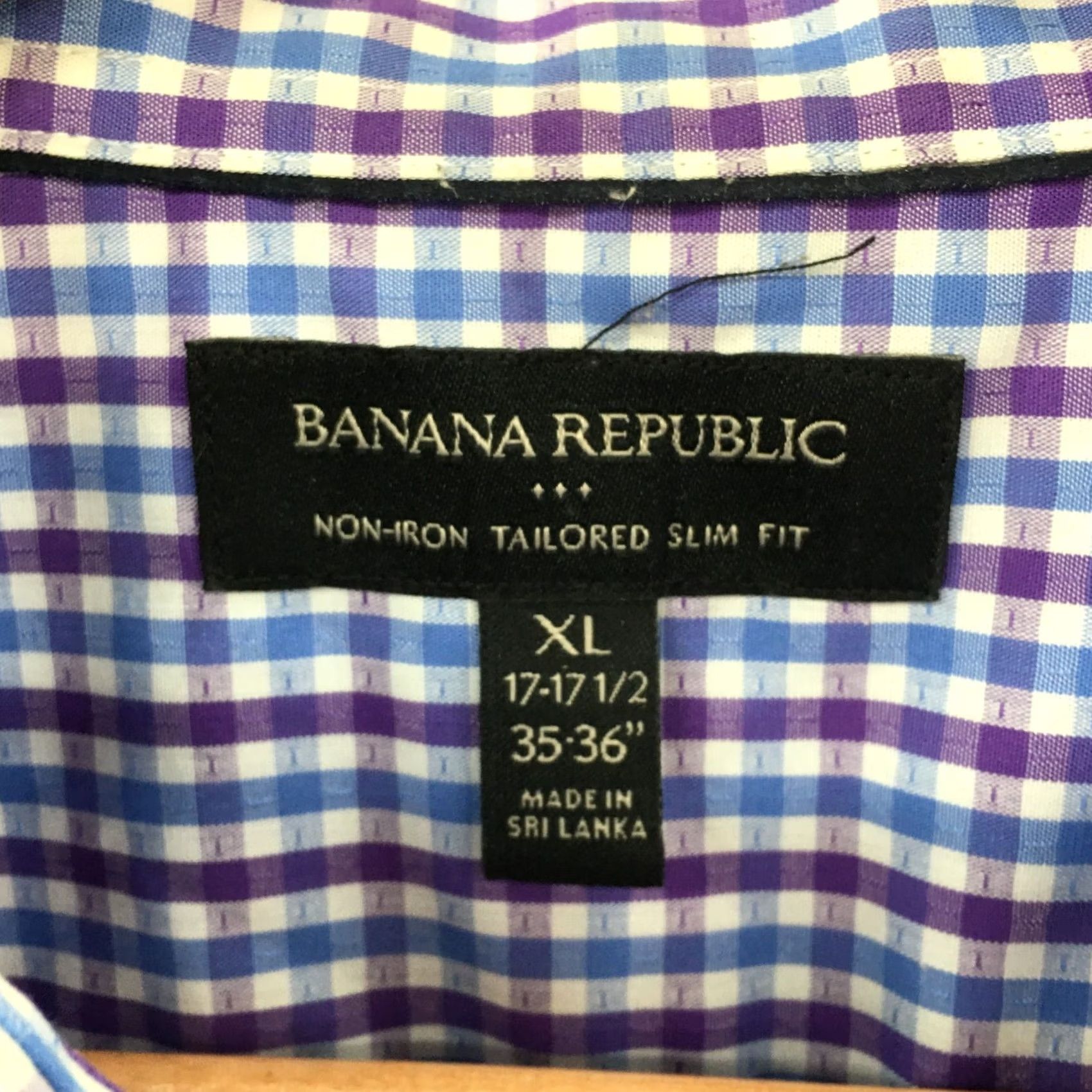 Banana Republic Banana Republic Button-Up Dress Shirt Mens XL Purple Check Collared Long Sleeve Slim Non-Iron Regular Fit Size 46R - 6 Thumbnail