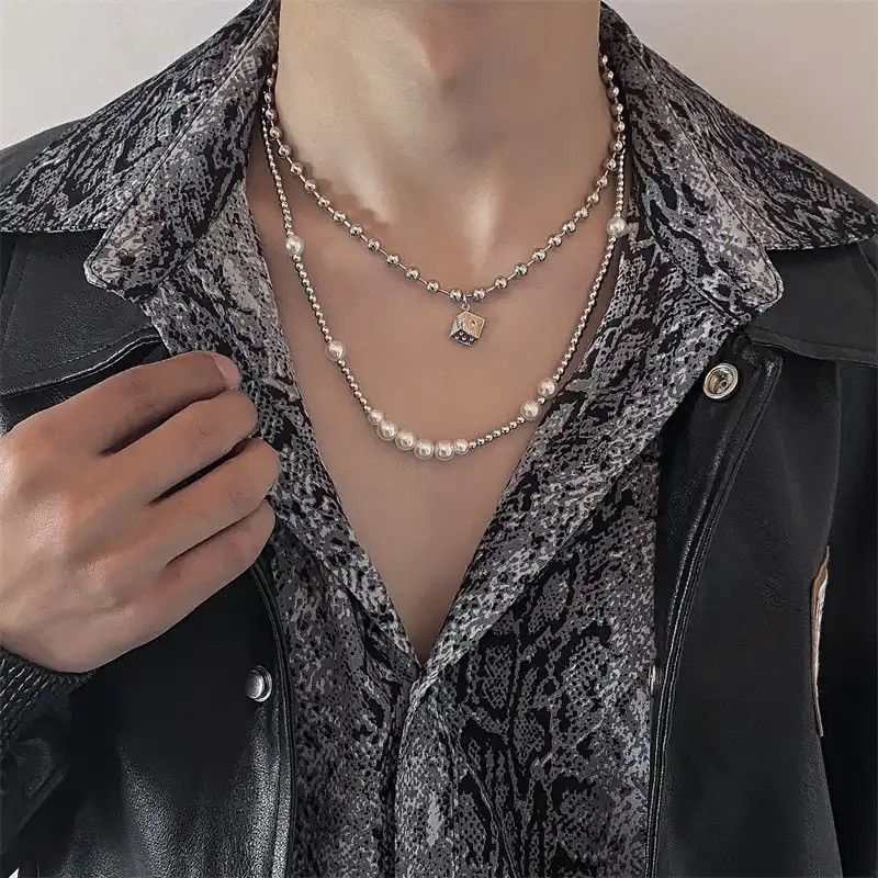 Jewelry Beaded Dice Pendant Necklace in Silver, Men's