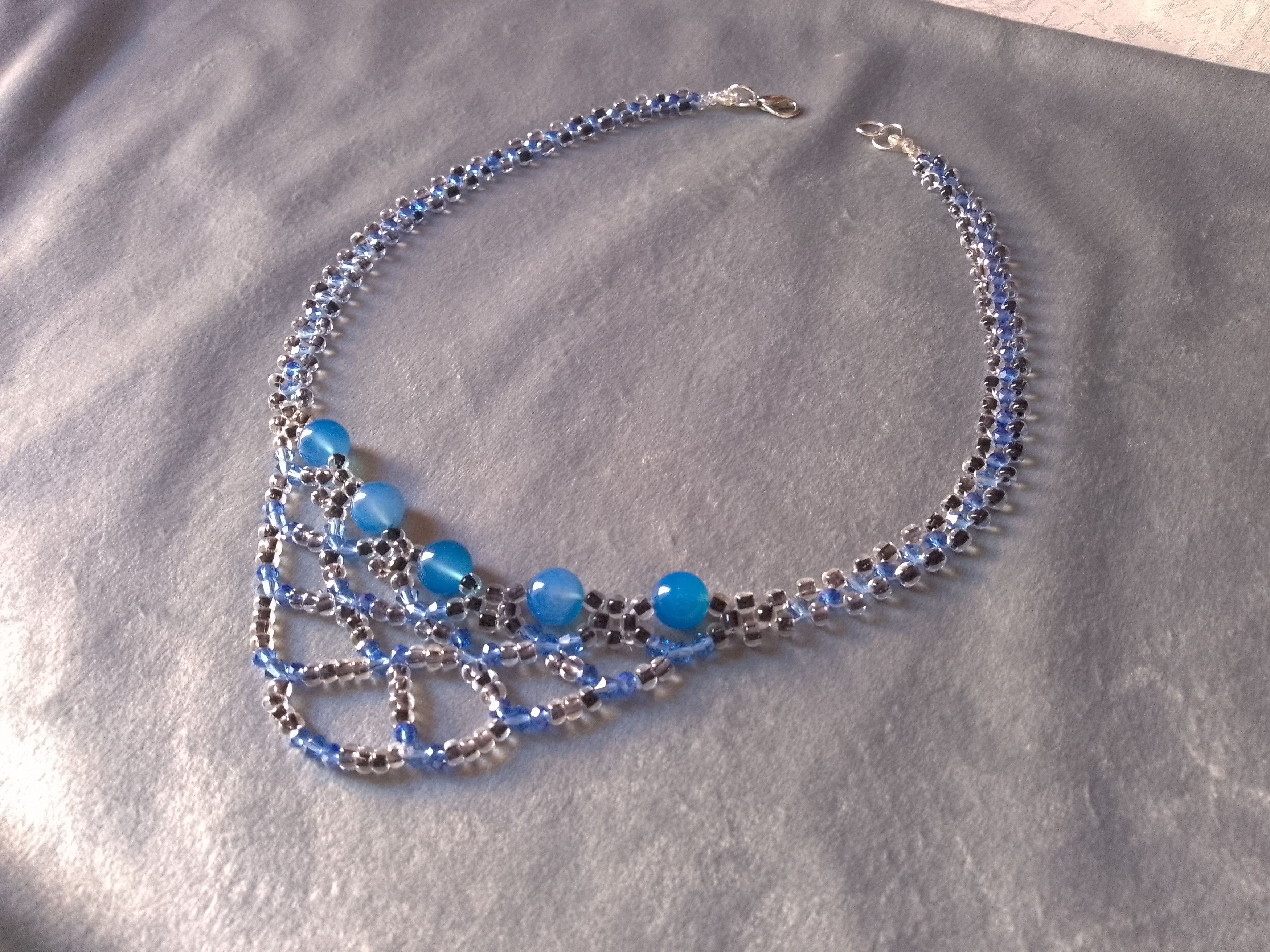 Handmade Black Necklace. Netted Glamour blue Agate Gemstones Size ONE SIZE - 9 Thumbnail