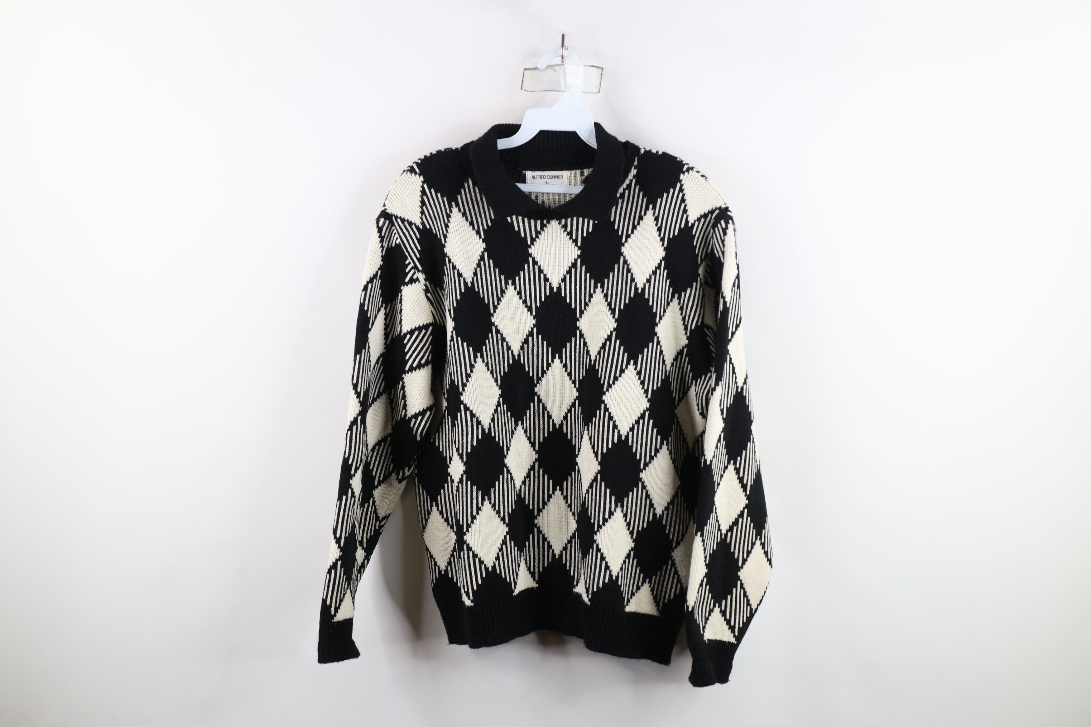 Vintage Vintage 90s Streetwear Diamond Knit Collared Sweater USA Size L / US 10 / IT 46 - 1 Thumbnail