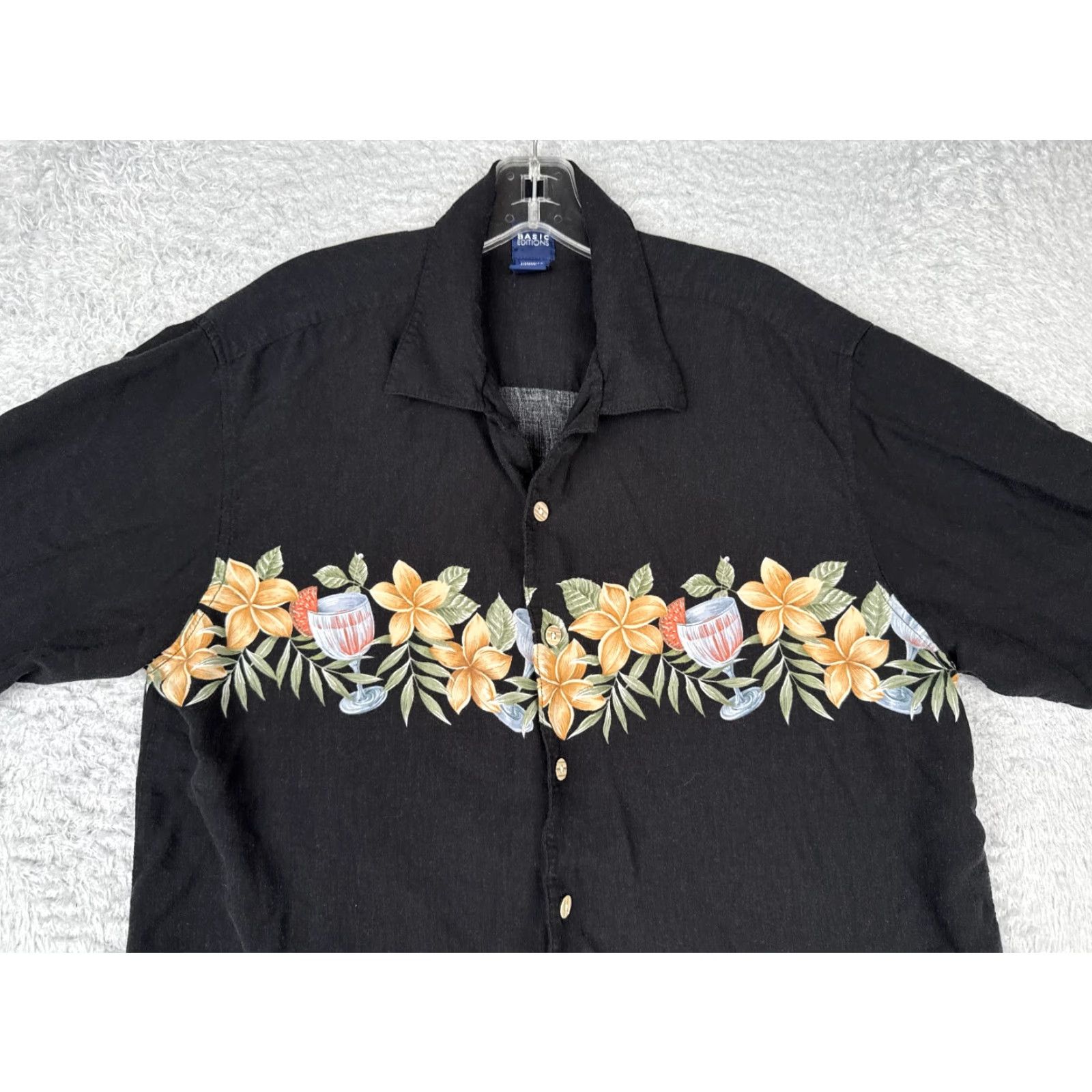 Basic Editions Basic Editions Shirt Men Medium Black Floral Cocktail 100% Rayon Hawaiian Button Size US M / EU 48-50 / 2 - 4 Thumbnail