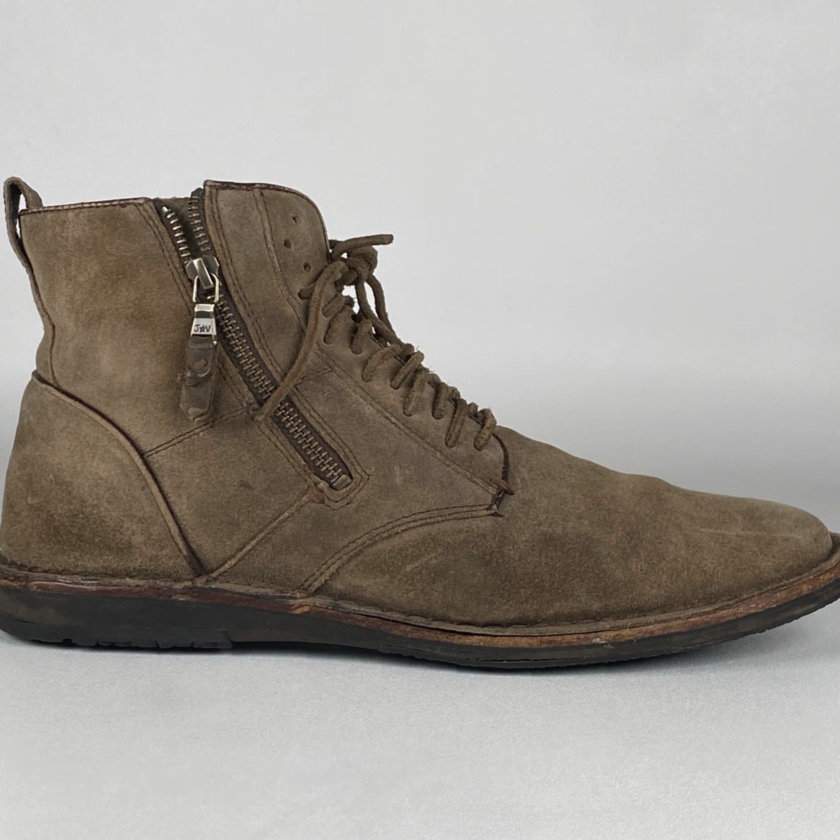 John Varvatos John Varvatos Barrett Boots Mens Leather Lace Up Ankle Chukka Bootie 10.5 Brown Rubber Burnished Toe Exposed Zippers M Contribution Size US 11 / EU 44 - 3 Thumbnail