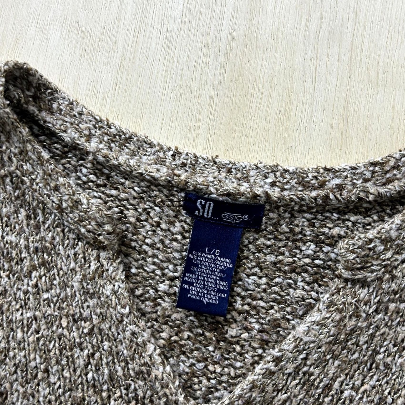 Vintage SO Sweater Womens L Brown V-Neck Boucle Knit Long Sleeve Textured Top Casual Pullover L/G size Size L / US 10 / IT 46 - 3 Thumbnail