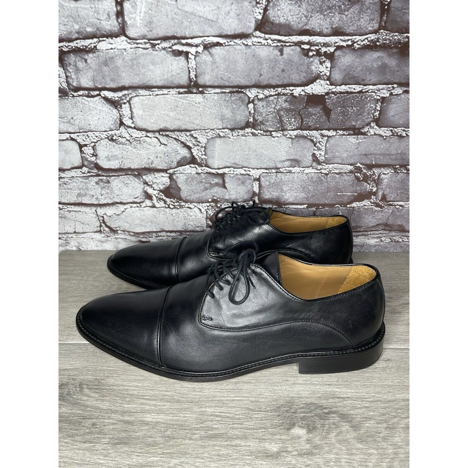 Wall+Water Black Leather Cap Toe Brogue Oxfords Shoes Men's