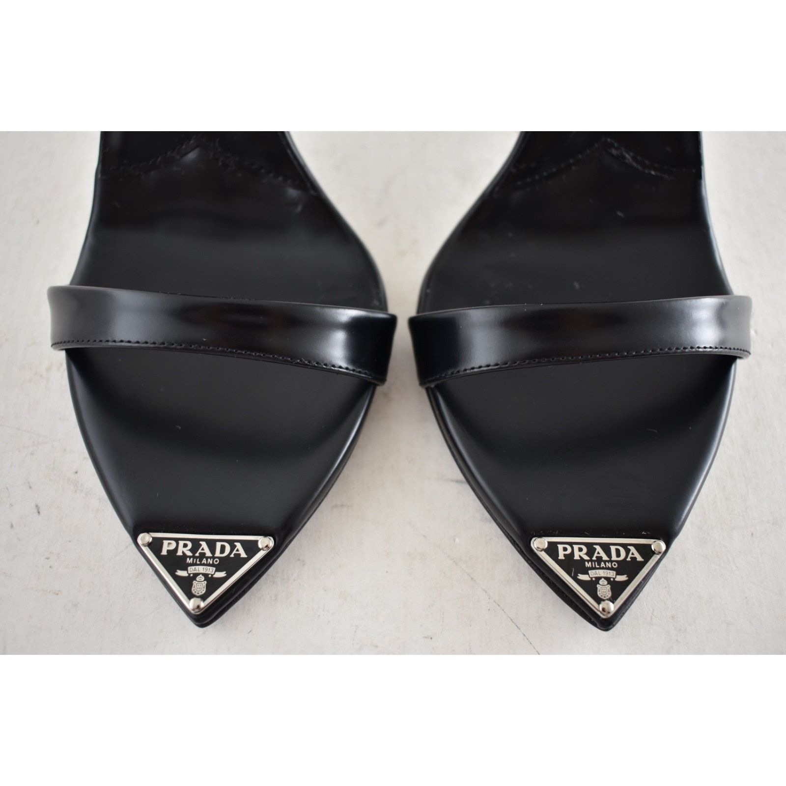 Prada Black Brushed Leather Pointed Toe Ankle Strap Sandal Pump 38 Size US 8 / IT 38 - 11 Thumbnail
