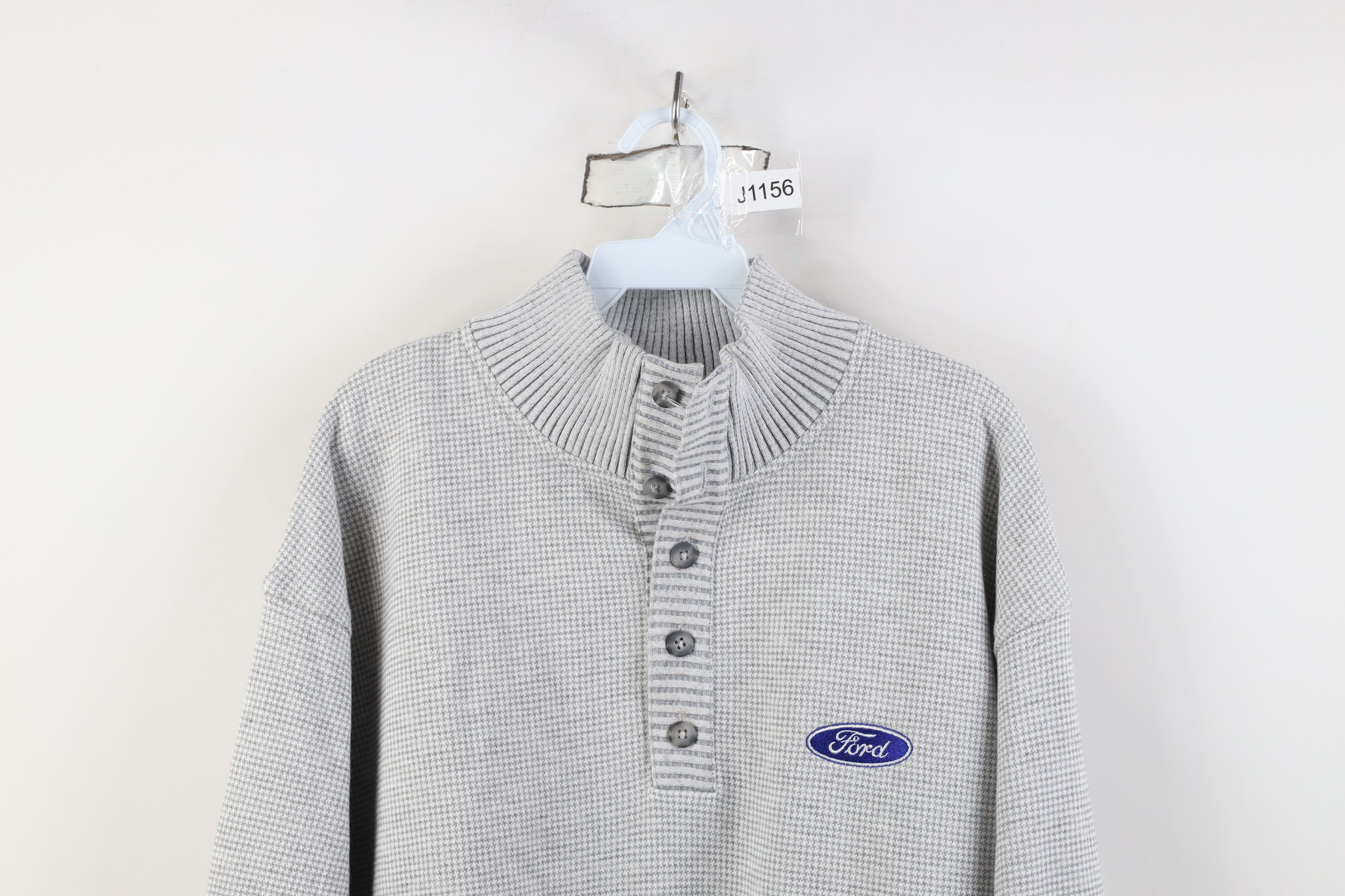 Vintage Vintage Ford Motor Company Houndstooth Knit Henley Sweater Size US XL / EU 56 / 4 - 2 Thumbnail