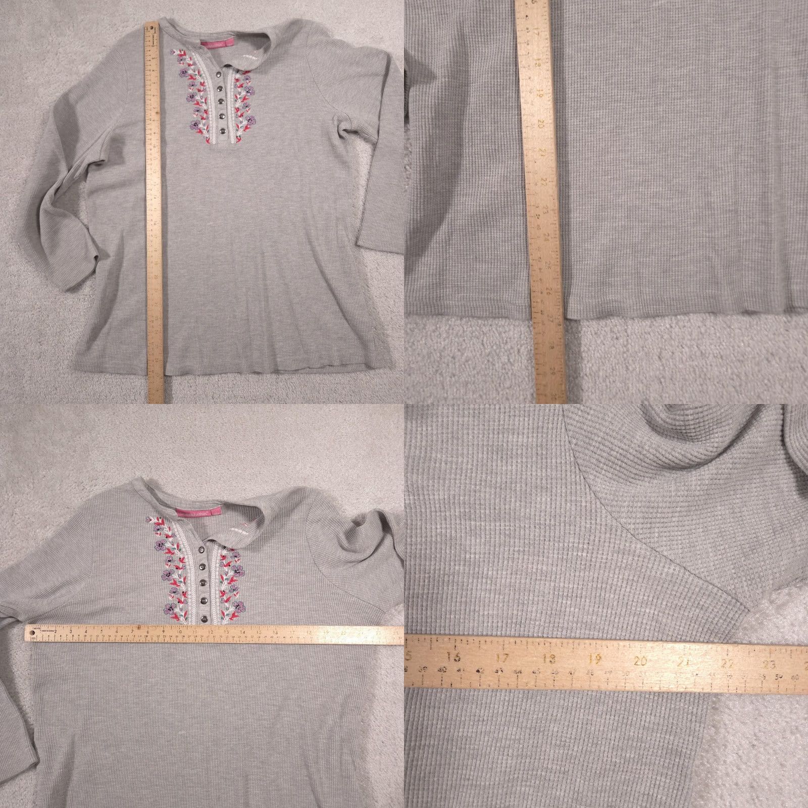 Vintage Woman Within Shirt Womens Large Gray Embroidered Henley Long Sleeve Thermal Top Size L / US 10 / IT 46 - 8 Thumbnail