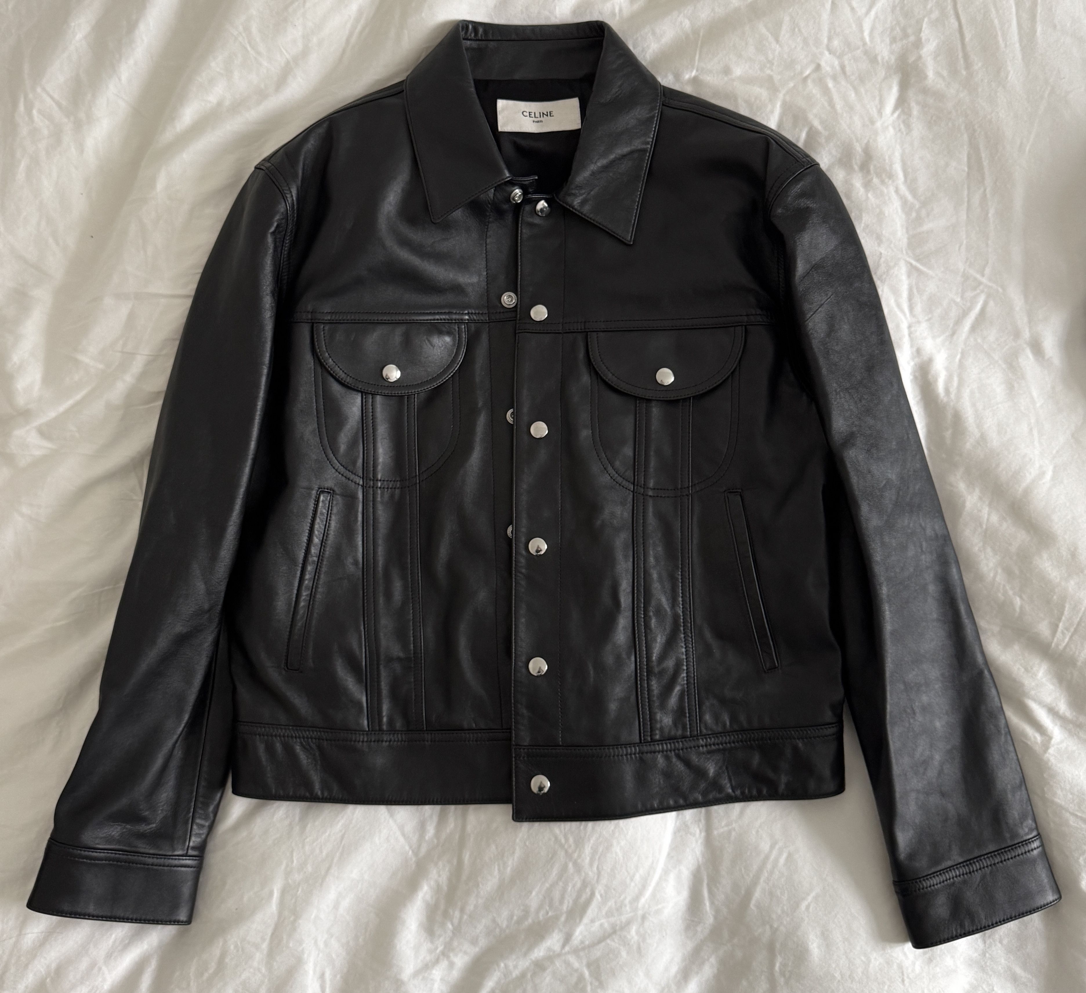 Celine SS23 Bauhaus Trucker Leather Jacket sz46 BNWT