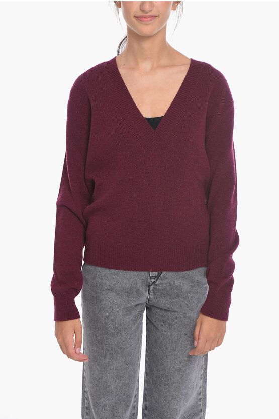image of Bottega Veneta Compact-Cashmere V-Neck Sweater in Burgundy, Women's (Size Small)