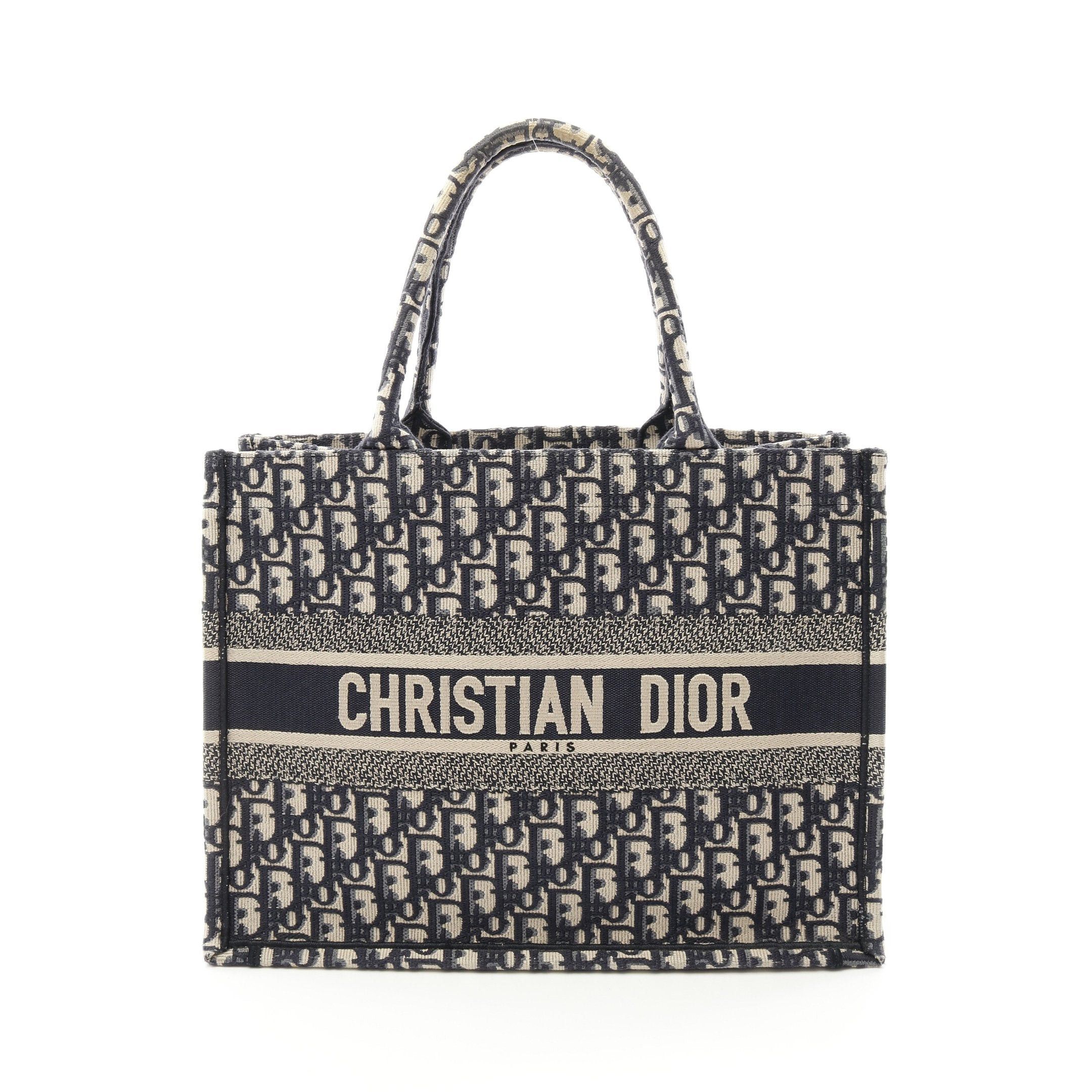 Dior Book Tote Medium Handbag Bag Canvas Navy Ivory in Blue, Women's