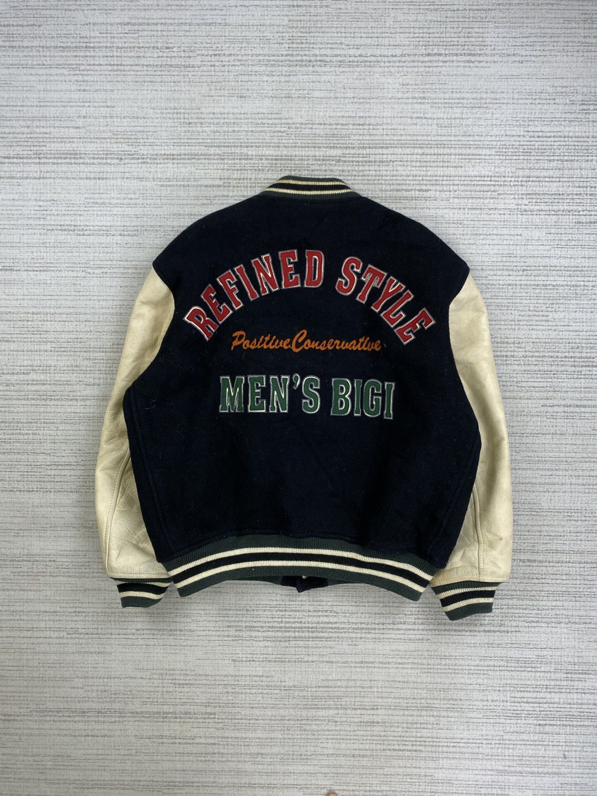 BIGI × Vintage Vtg Men’s Bigi Embroidery Spellout Varsity Leather Jacket Size US L / EU 52-54 / 3 - 1 Thumbnail