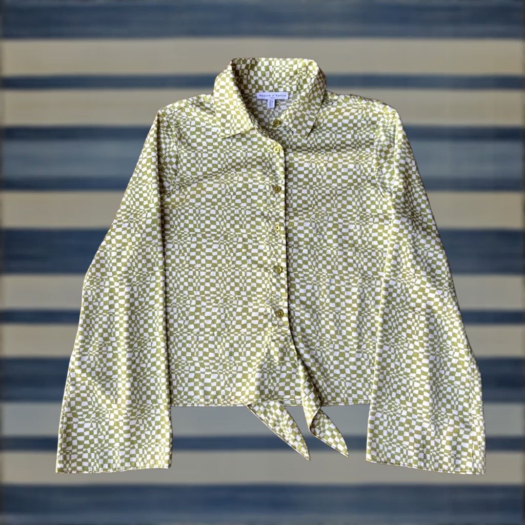 Vintage Maison D’Amelie Button Blouse Shirt Women’s Small Checkered Green Shirt Blouse Womens Small Green Button Blouse Blouse Green Women’s Small Size S / US 4 / IT 40 - 1 Thumbnail