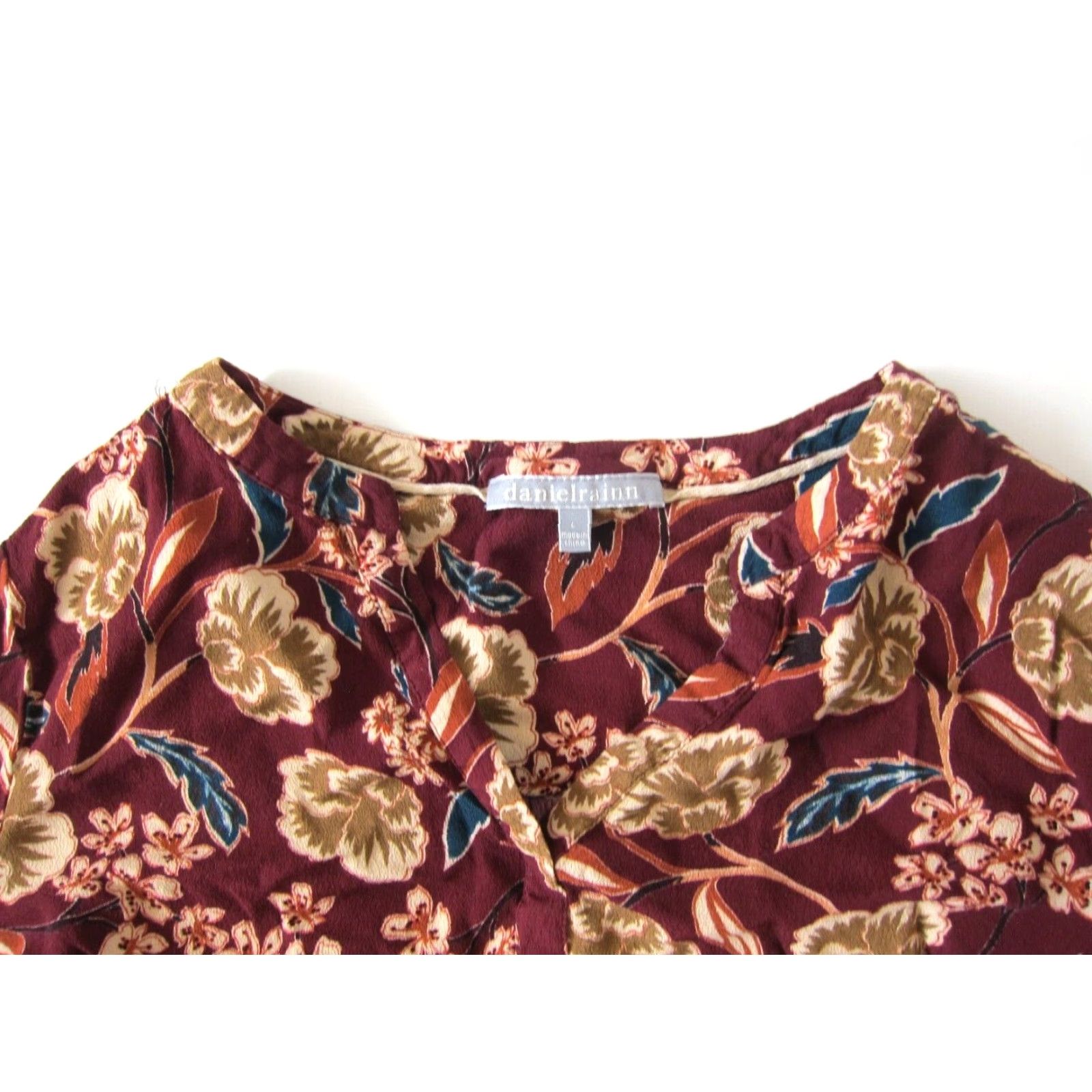 Vintage Daniel Rainn Blouse 3/4 Sleeve Tunic Womens M-L Floral Rayon Red Orange Green V-Neck Size L / US 10 / IT 46 - 3 Thumbnail