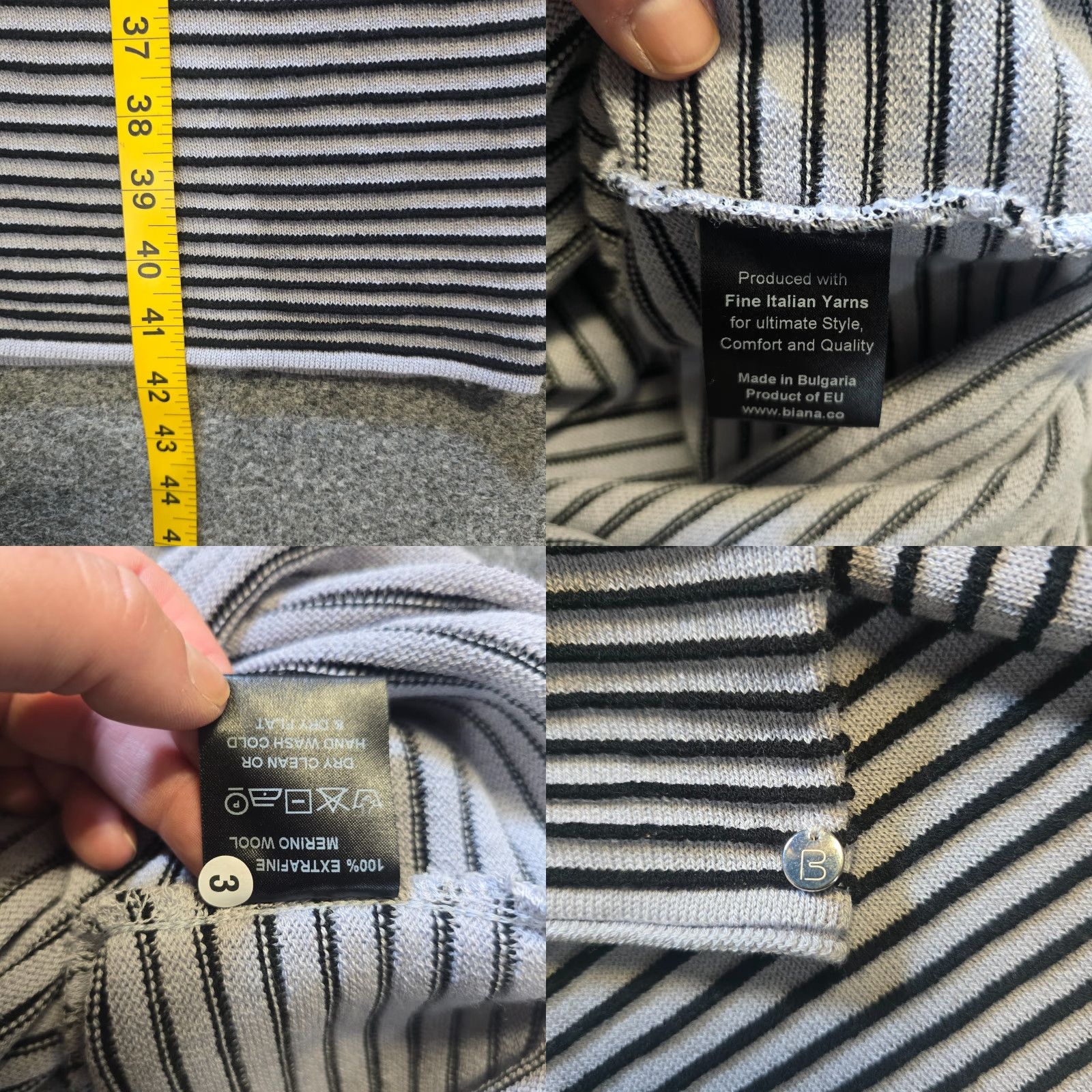 Vintage Biana Dress Womens Size M Gray Black Striped Merino Wool Fitted Knit Knee Length Casual Dress Size M / US 6-8 / IT 42-44 - 8 Thumbnail