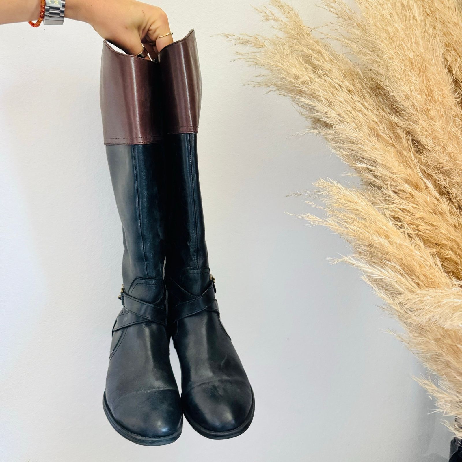 Ralph Lauren RALPH LAUREN Black Brown Leather Knee High $225 Menna Boot 9 Size US 9 / IT 39 - 2 Thumbnail