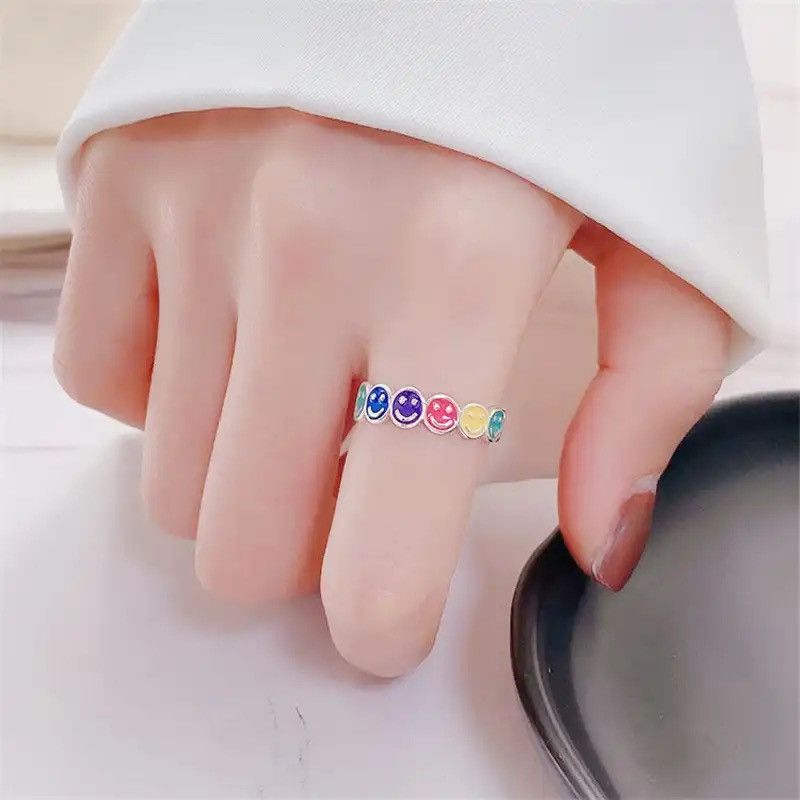 Jewelry Colorful Oil Drip Smiling Face Ring Size ONE SIZE - 4 Thumbnail