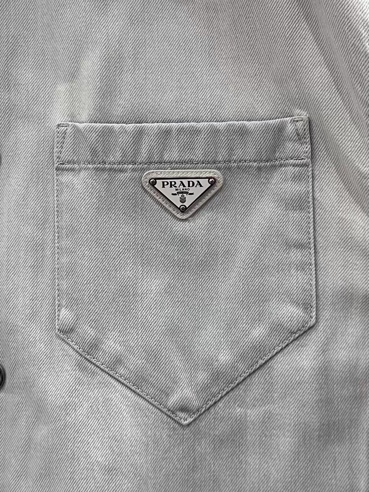 Prada Prada Men's Light Blue Denim Jacket M White Triangle Logo Size US M / EU 48-50 / 2 - 5 Thumbnail