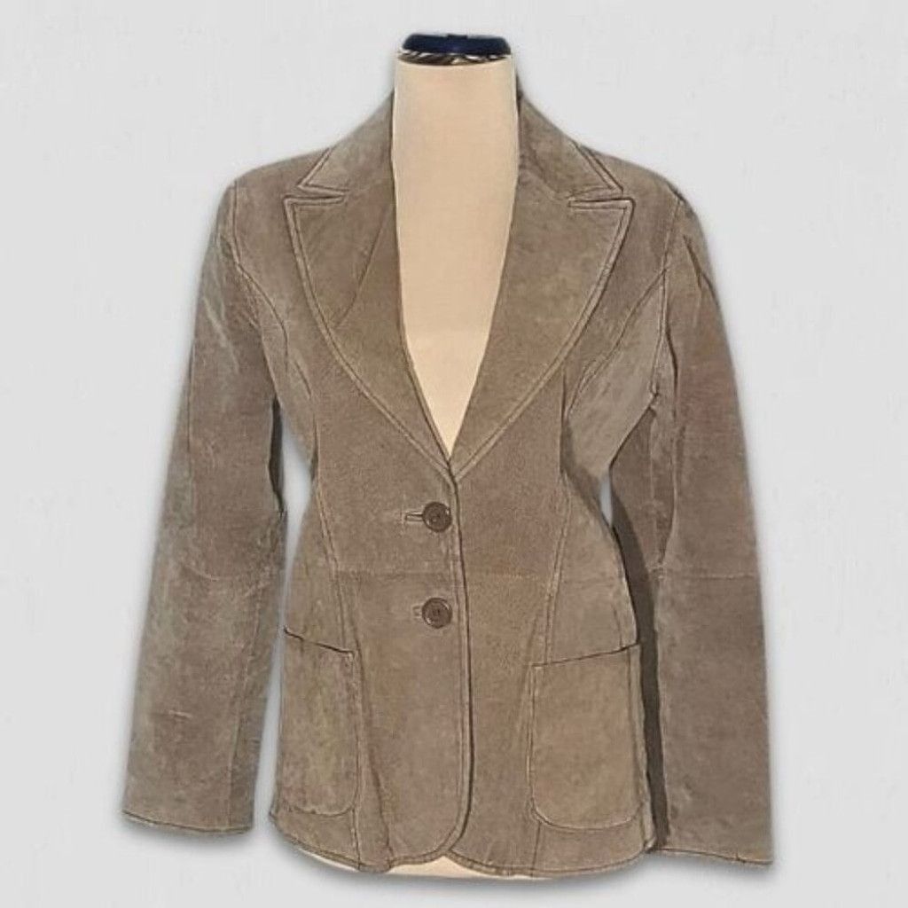 Vintage Y2K Blazer Coat Genuine Suede Leather Lined Camel Brown M Size L / US 10 / IT 46 - 1 Thumbnail