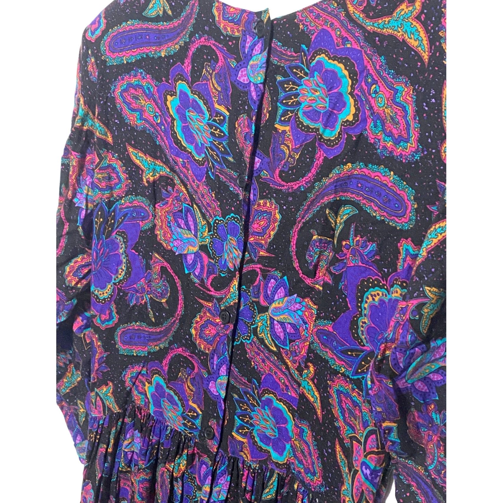 Vintage VINTAGE Pier 1 Dress Purple Paisley S Midi Long Sleeve Round Neck Pleated Secretary Modest Bohemian Retro Maximalist Womens Size S / US 4 / IT 40 - 6 Thumbnail