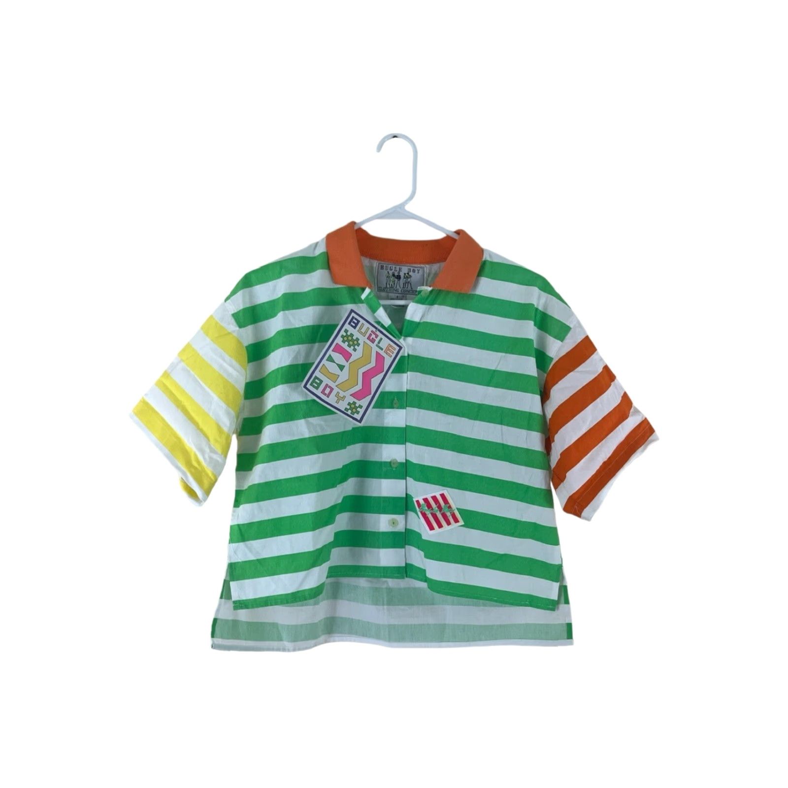Bugle Boy VINTAGE Bugle Boy T-Shirt Womens Small Cropped Short Sleeve Collared 90s Green NWT Cotton 23" Long 20.5" Across 8.5" Sleeves Womens Size S / US 4 / IT 40 - 5 Thumbnail